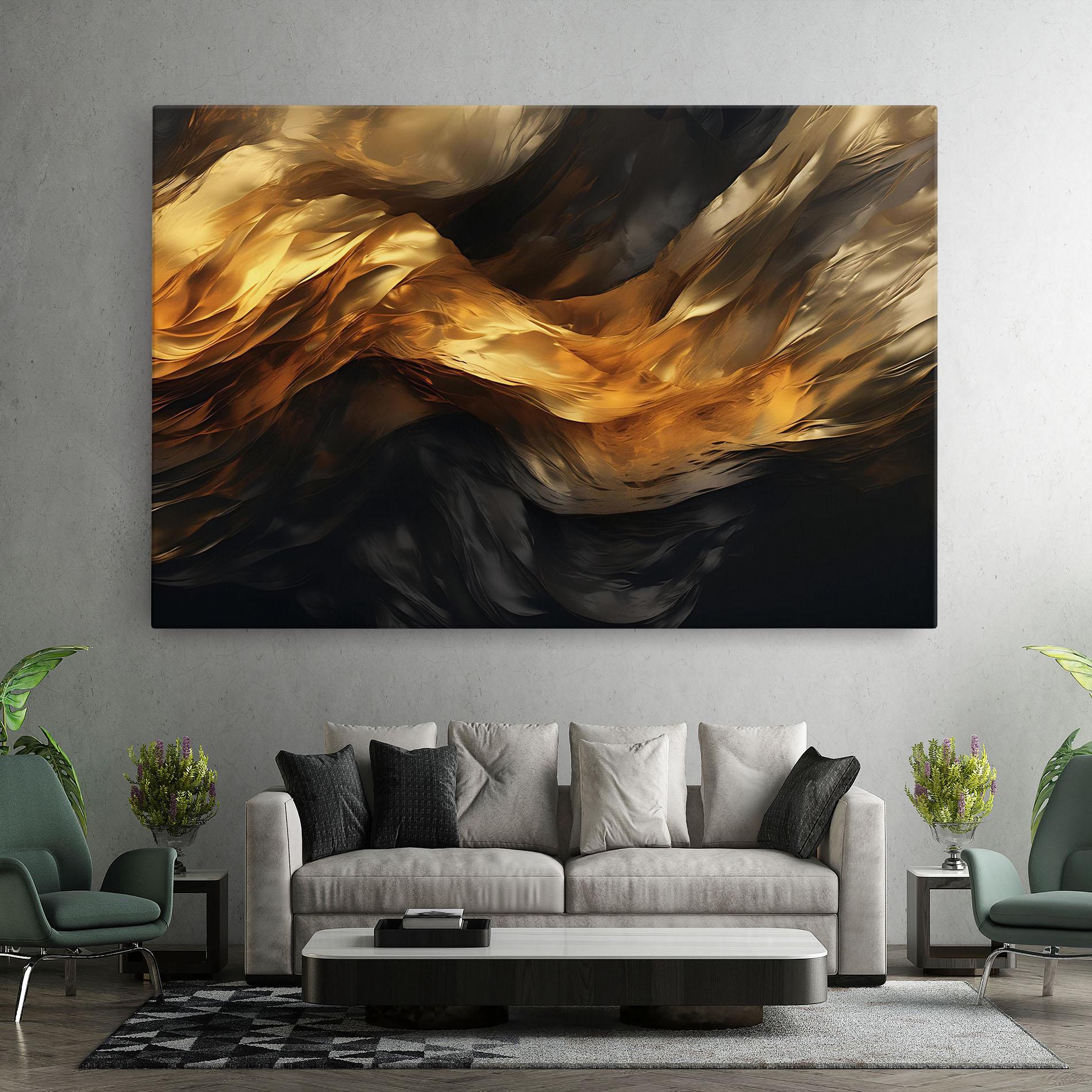 Leinwandbild Golden Waves With Black mockup 7