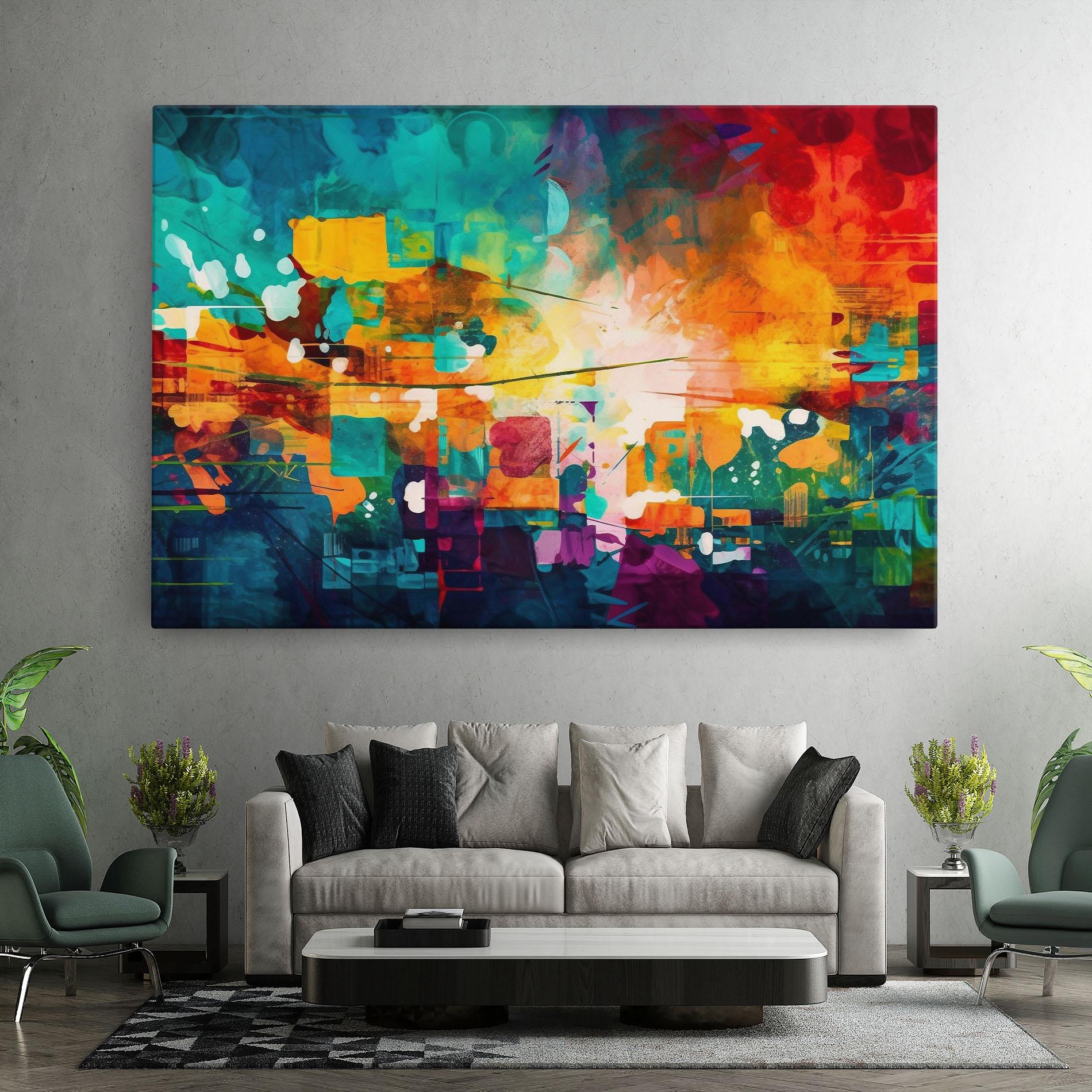 Leinwandbild Vibrant Colors On Blue Background mockup 7