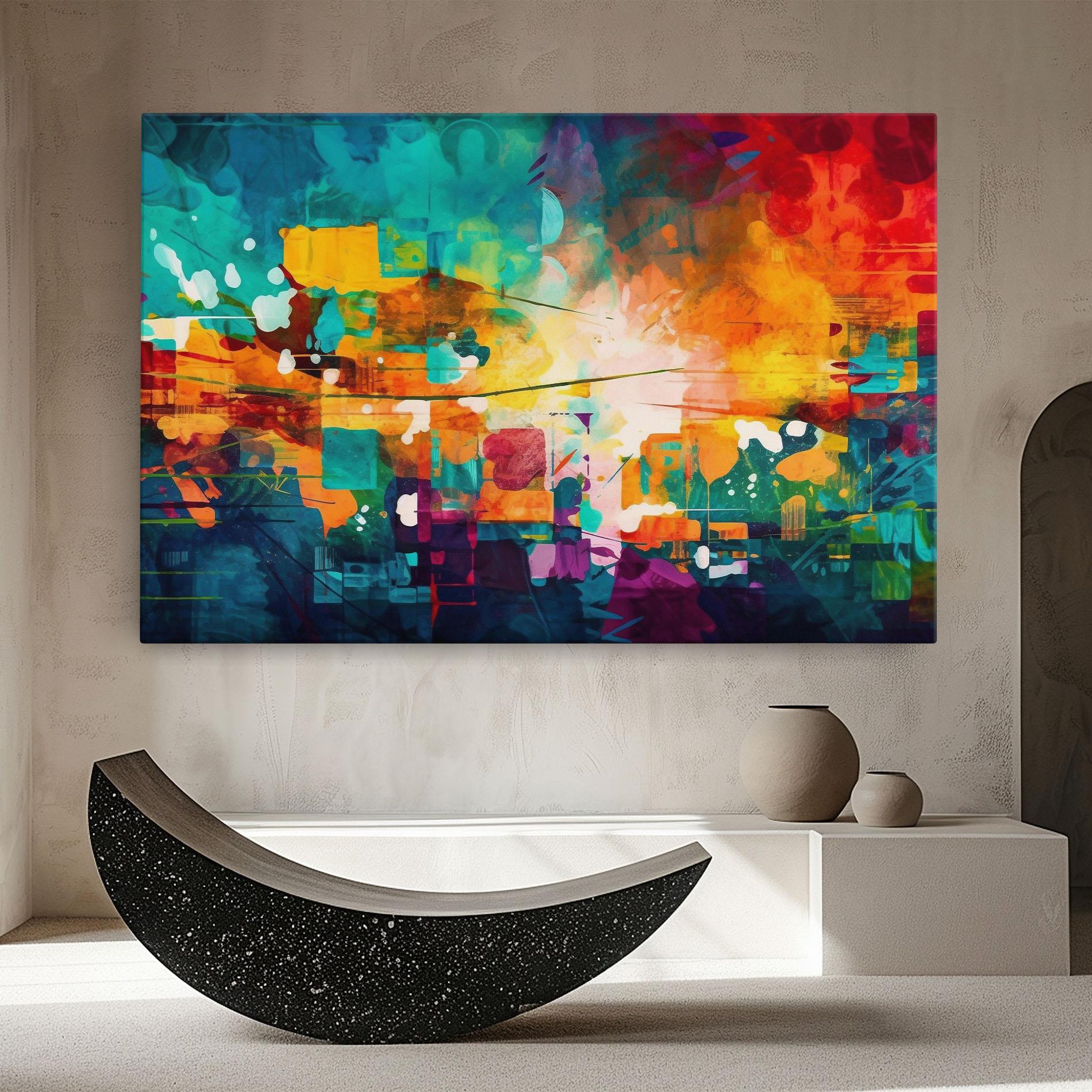 Leinwandbild Vibrant Colors On Blue Background mockup 8