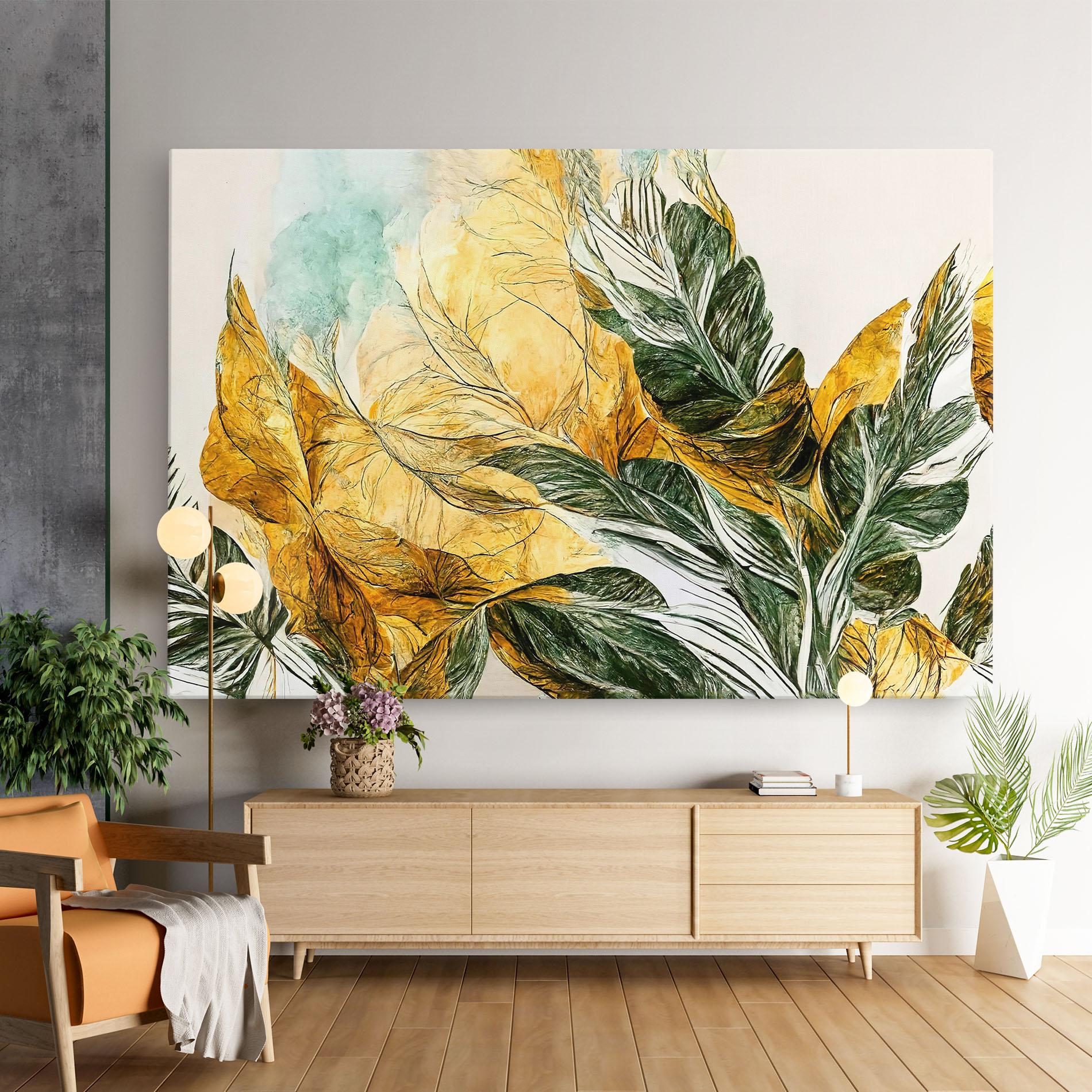 Leinwandbild Gold And Green Leafes mockup 9