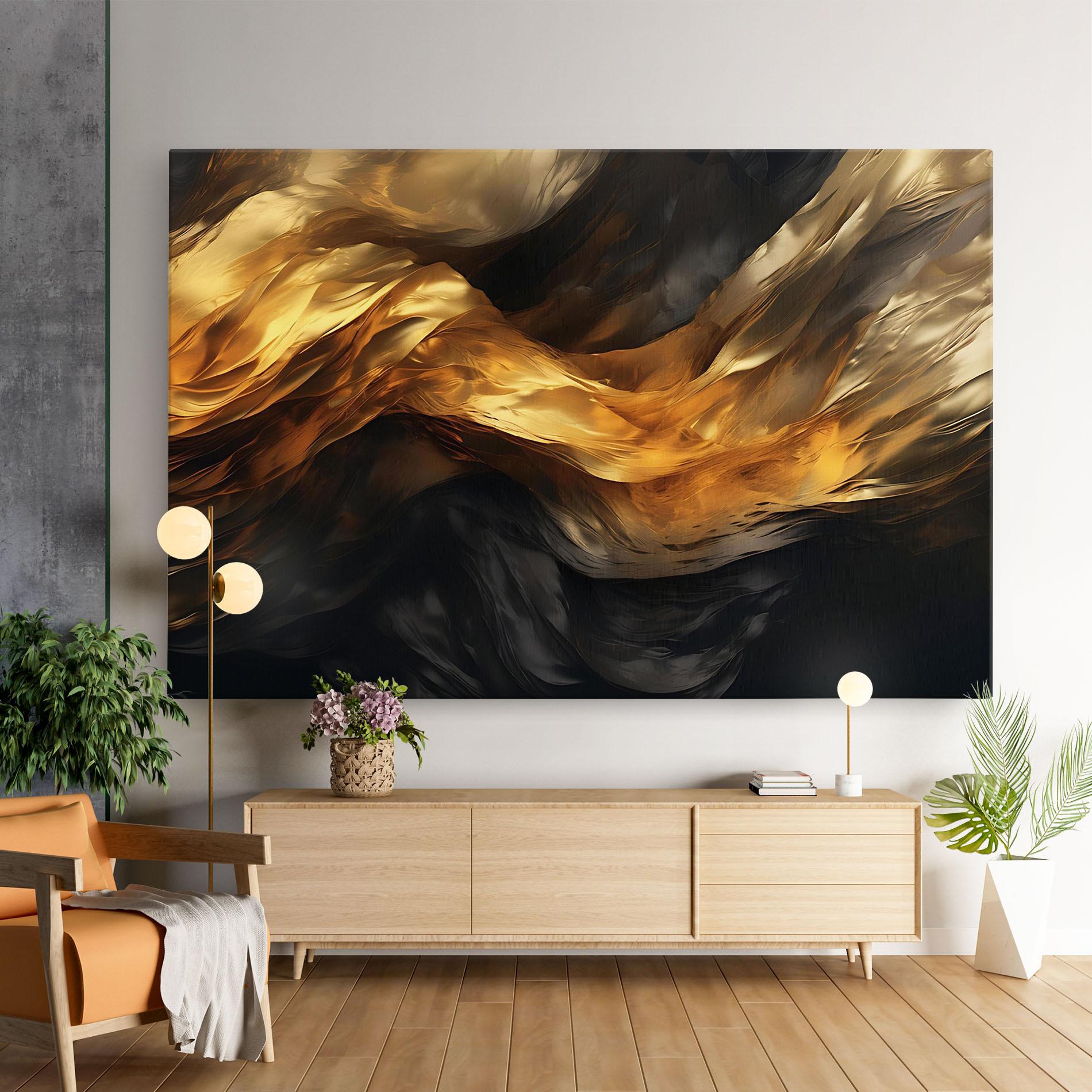Leinwandbild Golden Waves With Black mockup 9