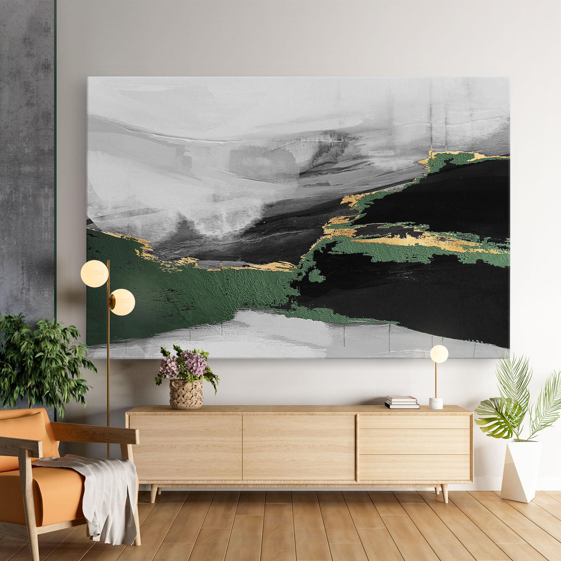 Leinwandbild Grey With Green Painting mockup 9