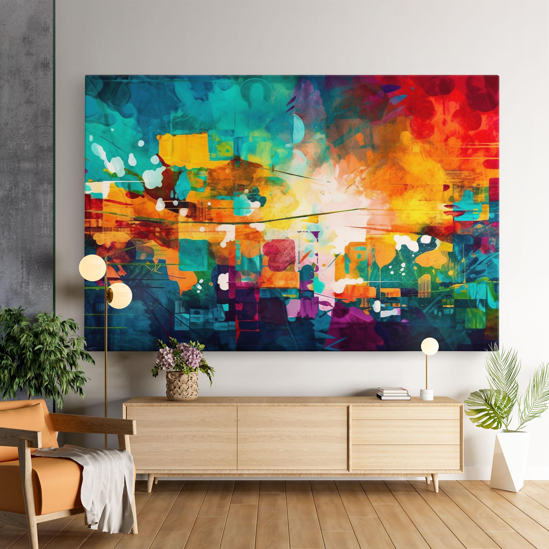 Leinwandbild Vibrant Colors On Blue Background mockup 9