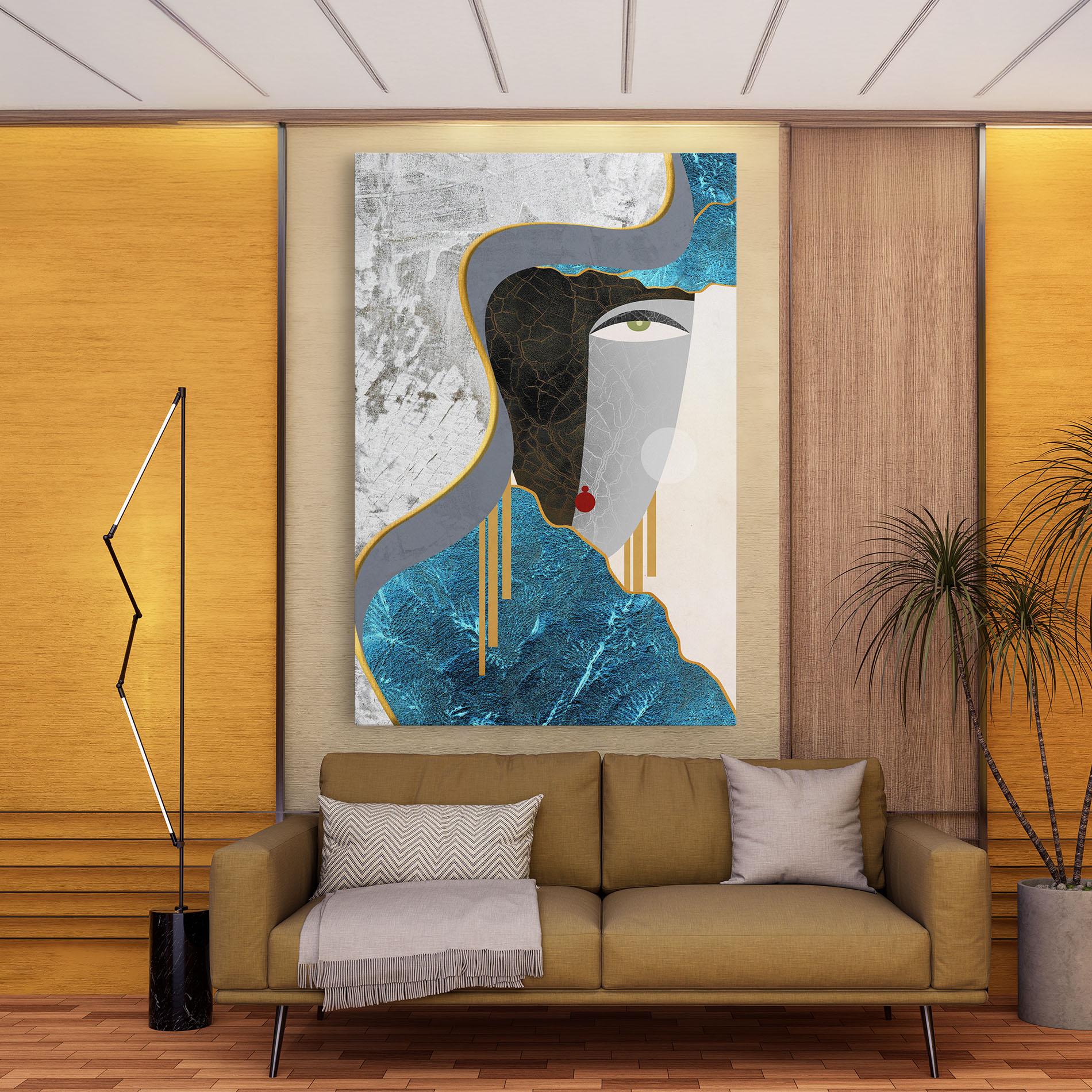 Leinwandbild Abstract Blue Face mockup 9