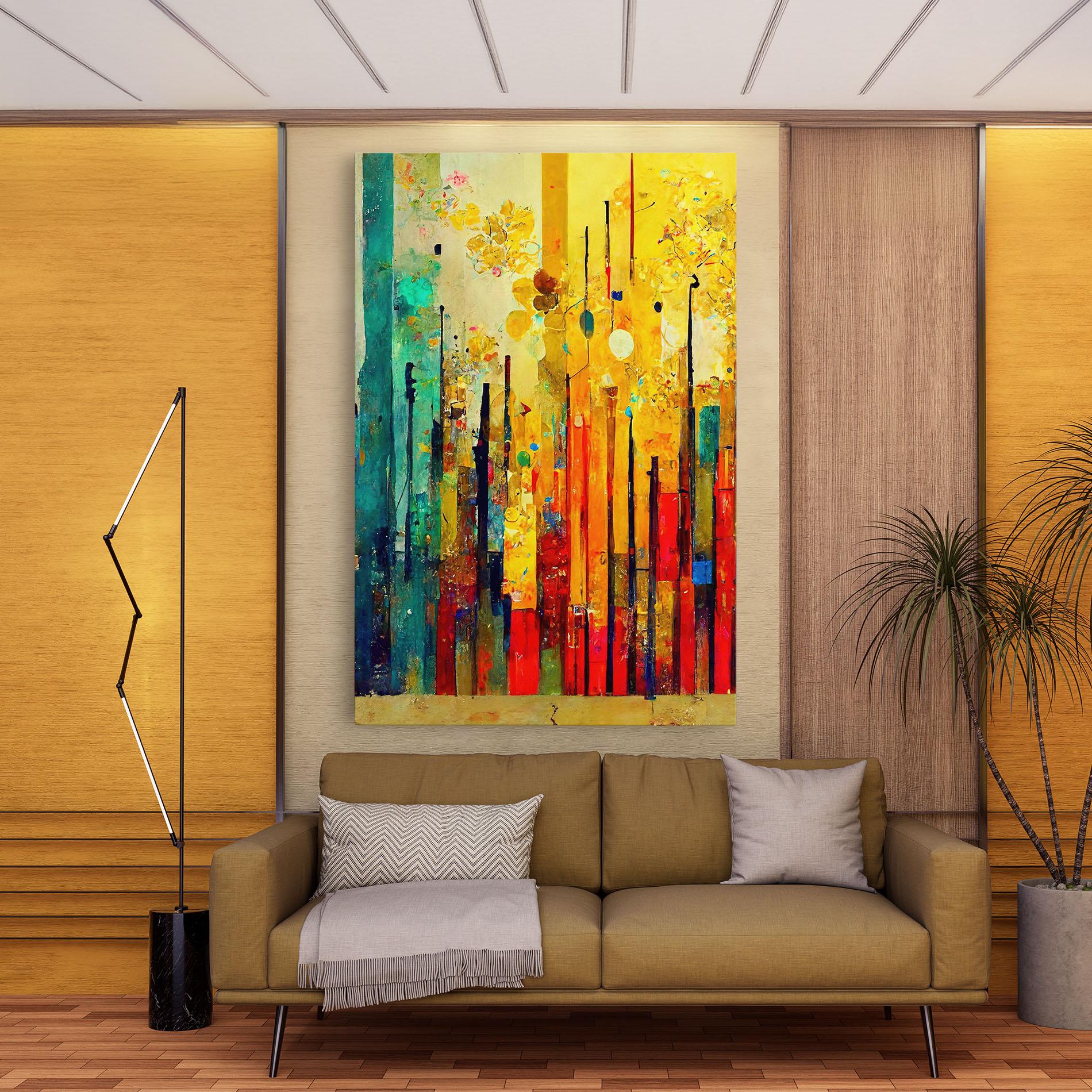 Leinwandbild Black Lines On Yellow Light mockup 9