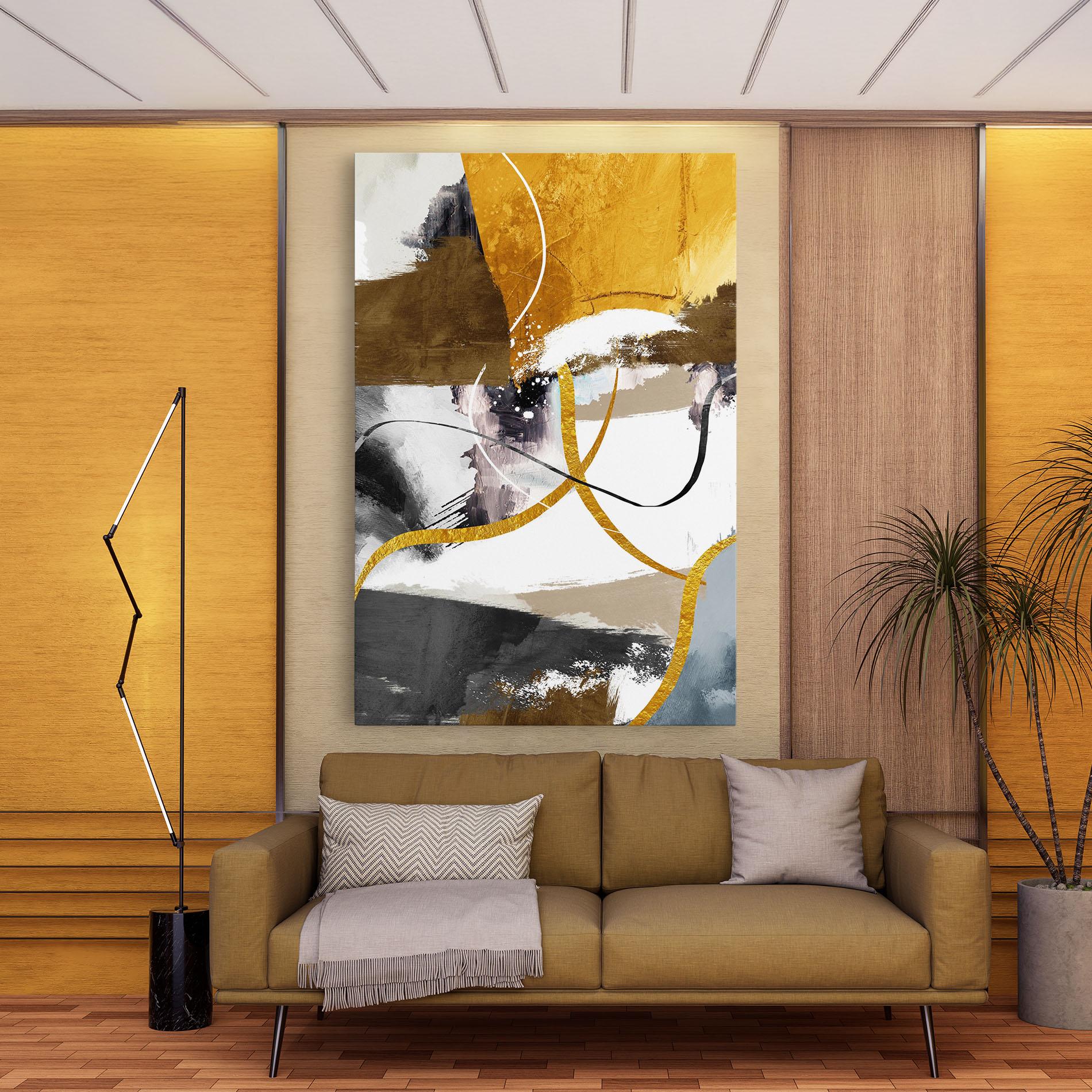 Leinwandbild Chaotic Golden Painting mockup 9