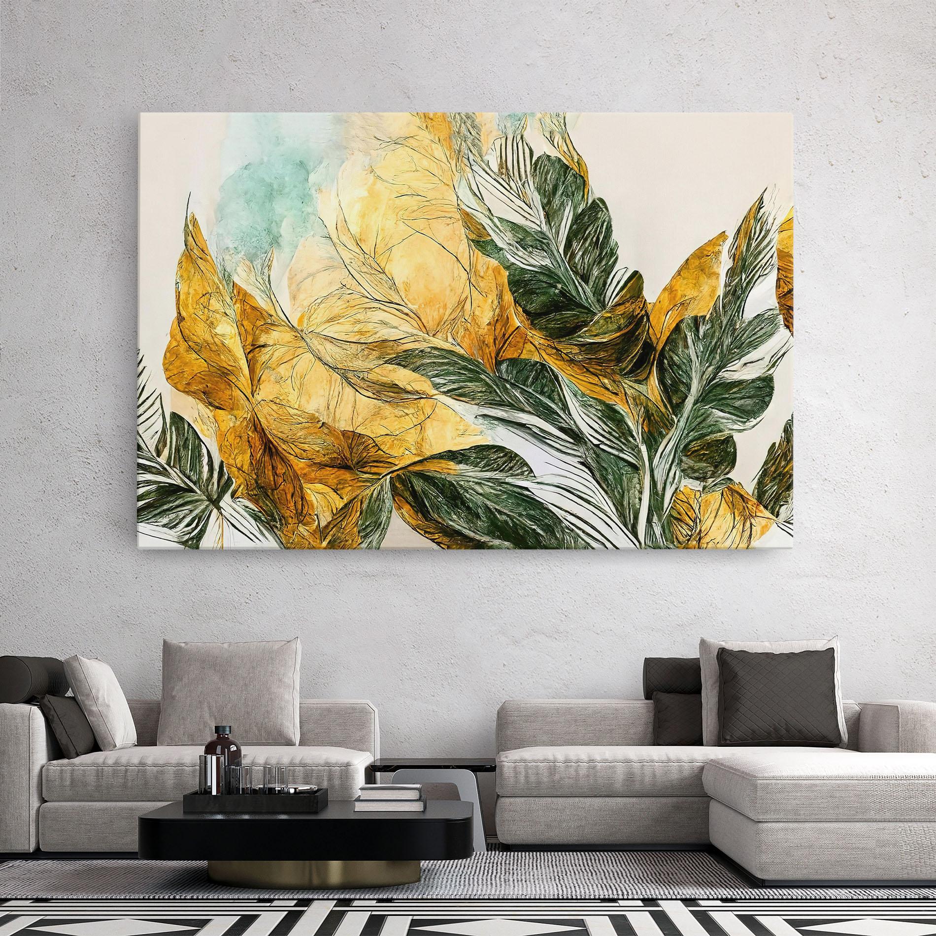 Leinwandbild Gold And Green Leafes mockup 2