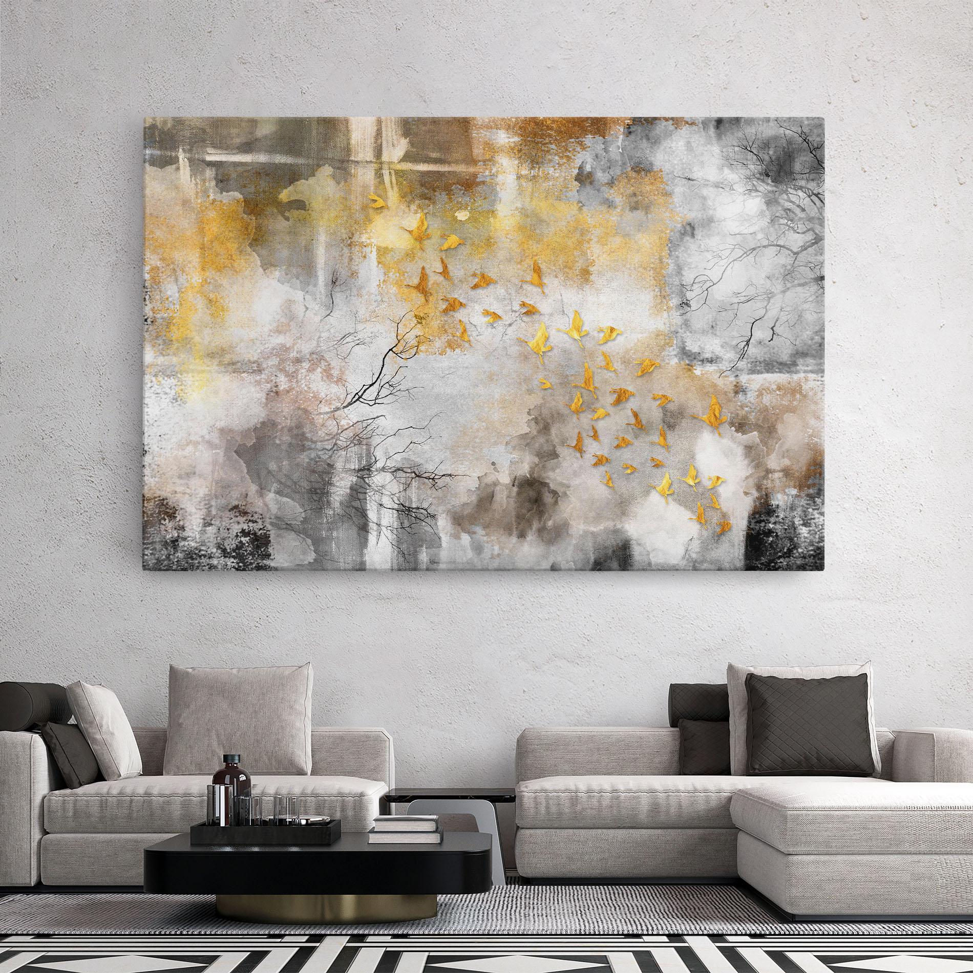 Leinwandbild Gold Birds Flying mockup 2