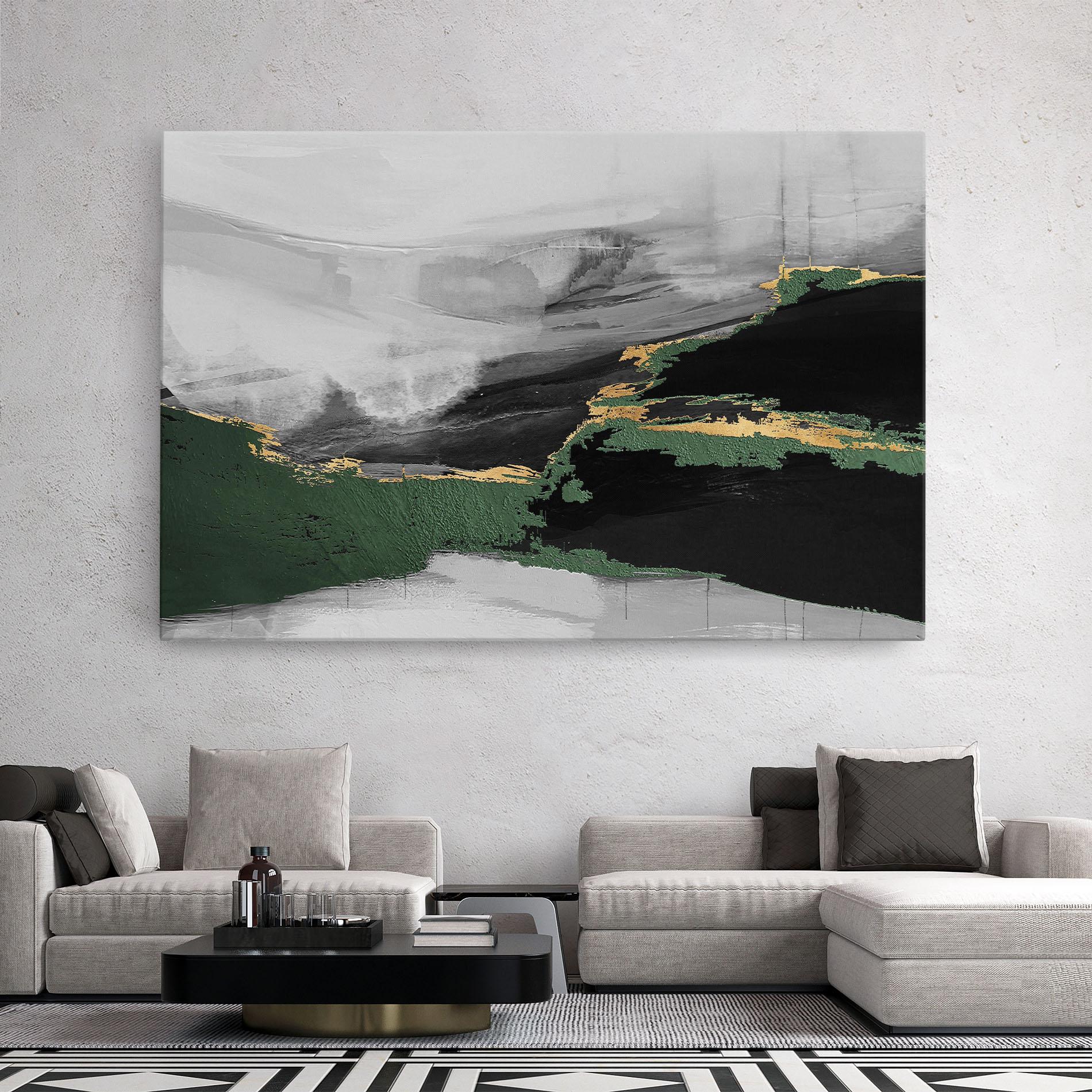 Leinwandbild Grey With Green Painting mockup 2