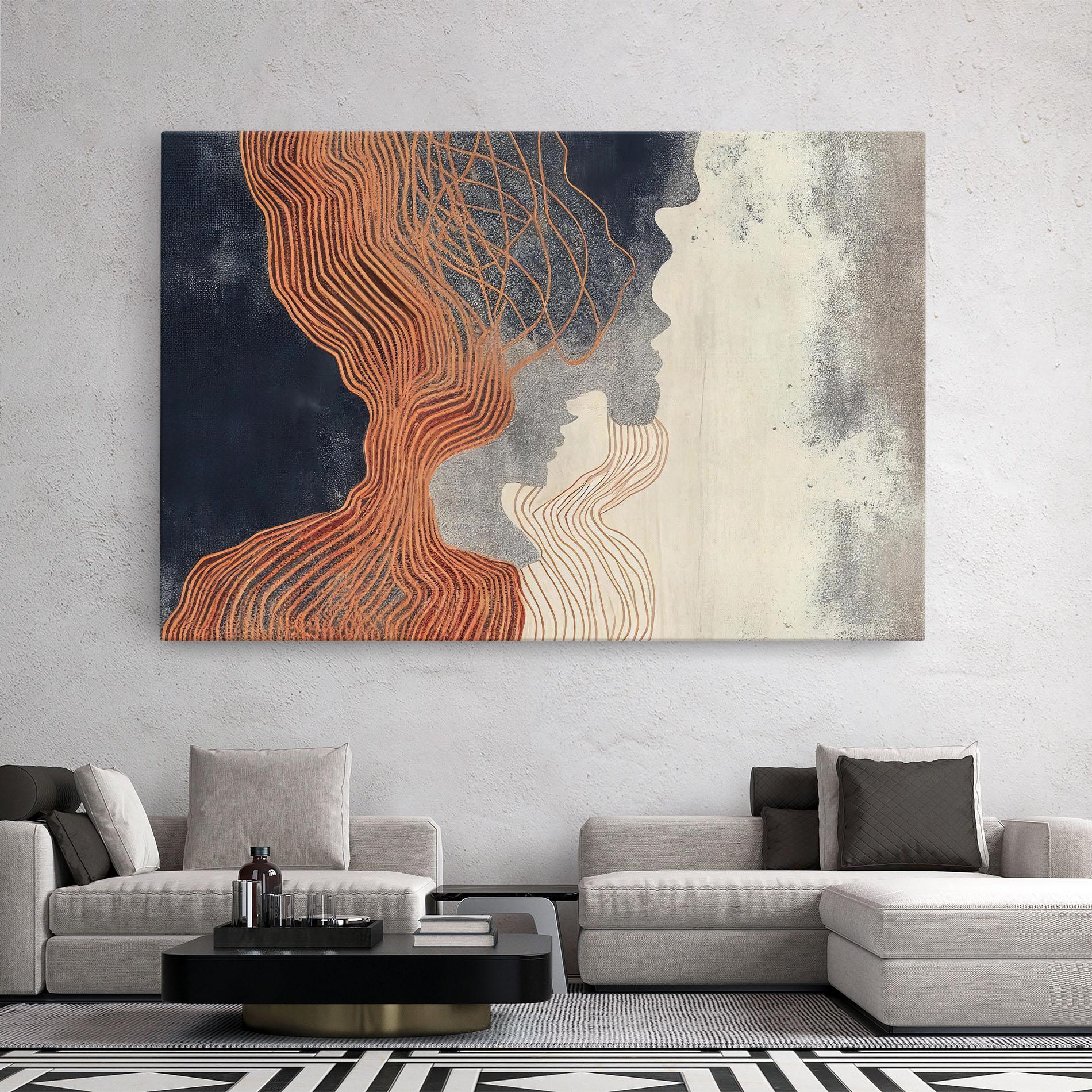 Leinwandbild Orange Lines On Blue mockup 2