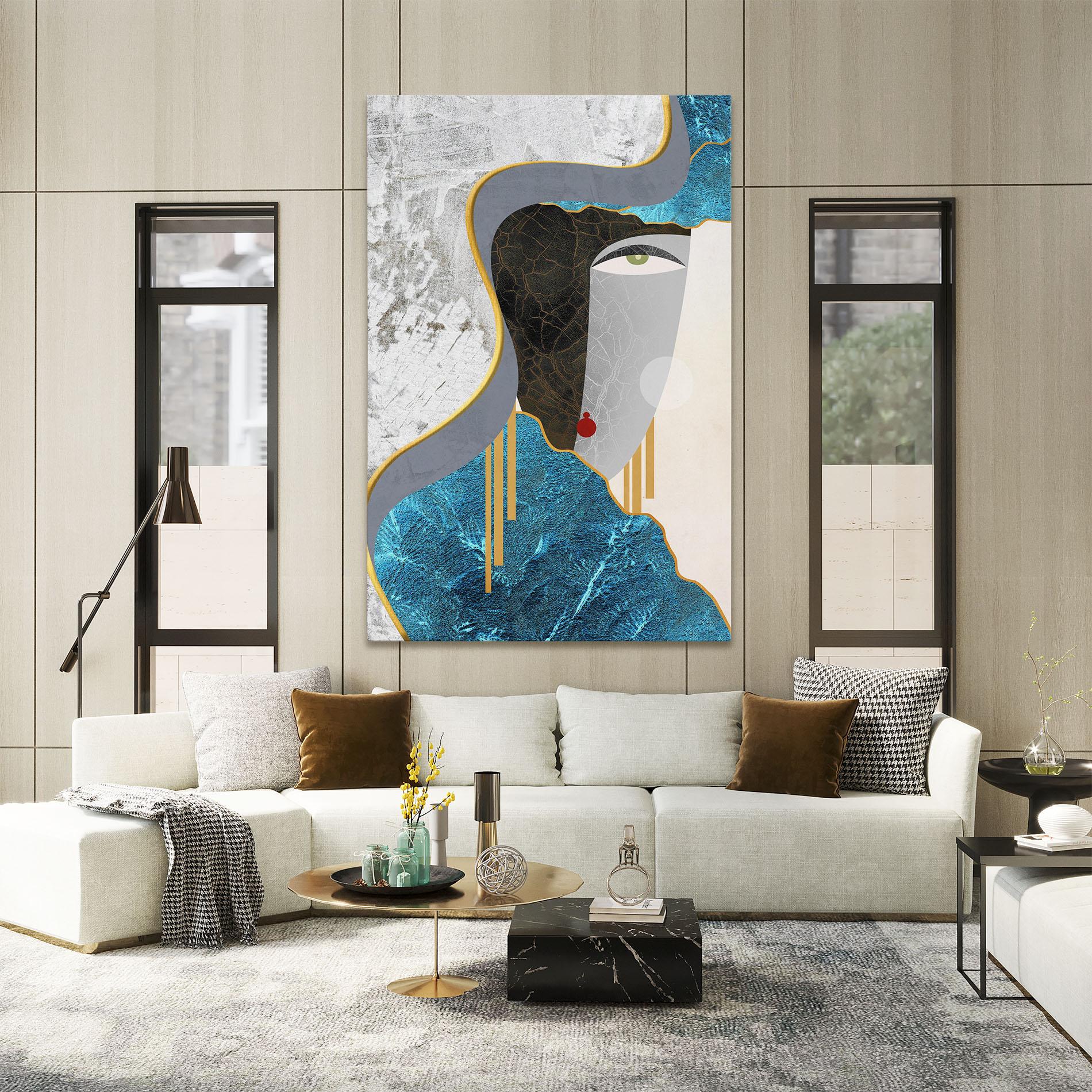 Leinwandbild Abstract Blue Face mockup 2