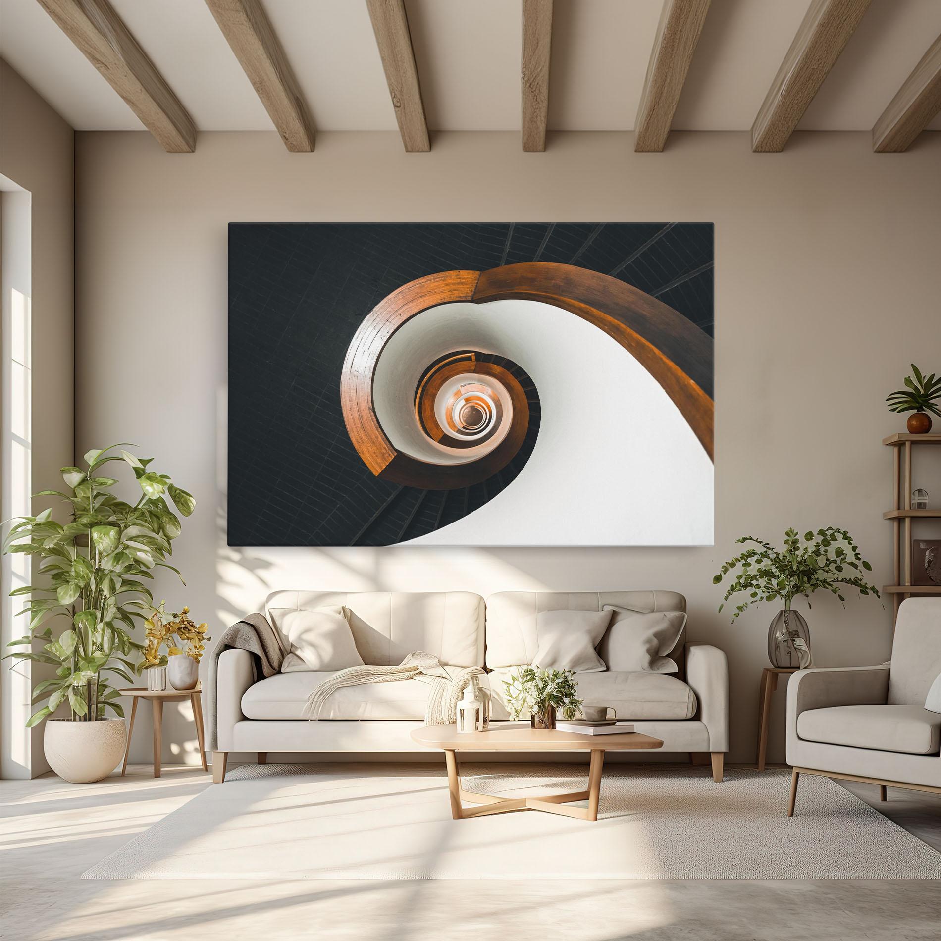 Leinwandbild Black Spiral Stairs mockup 6