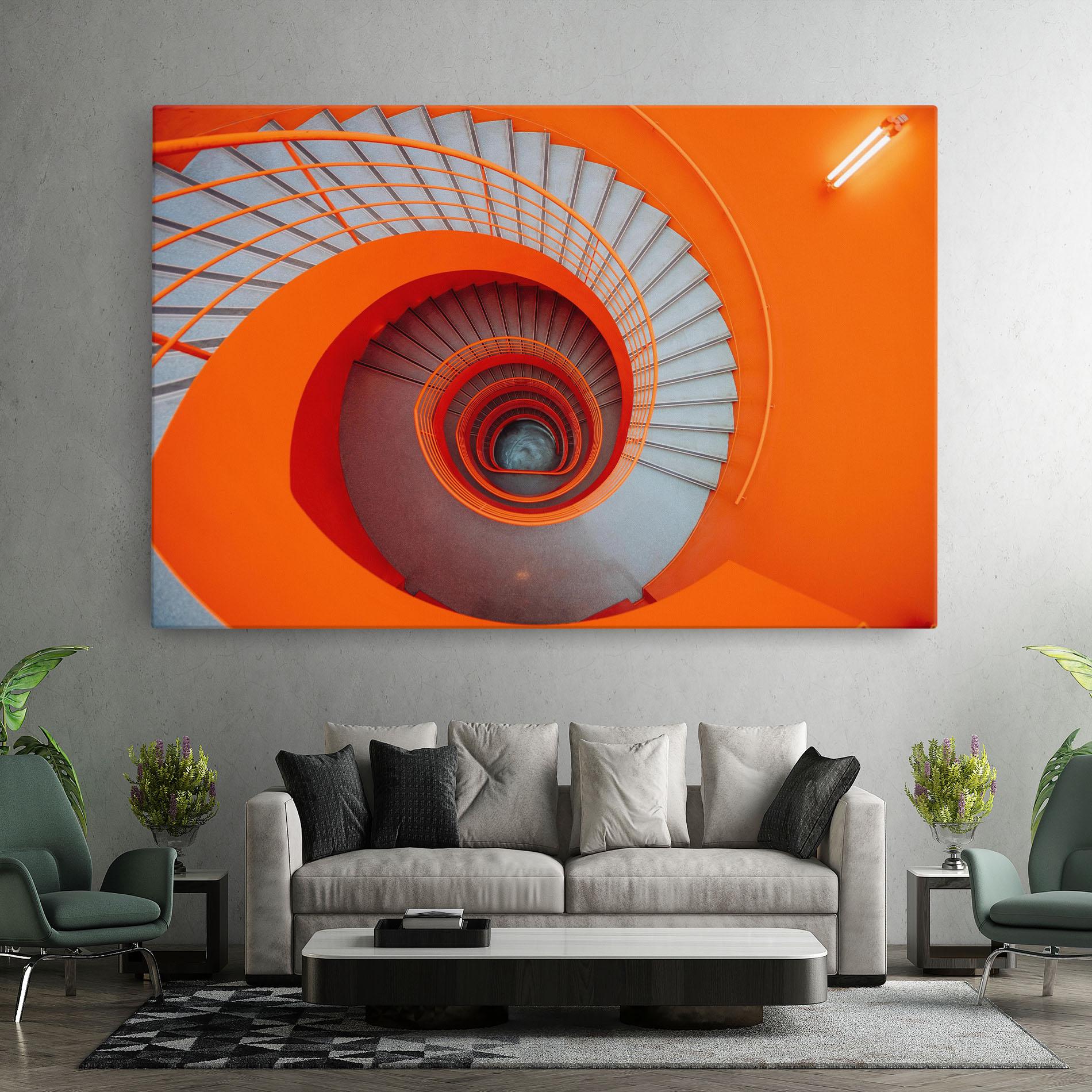 Leinwandbild Grey Orange Stairs mockup 7