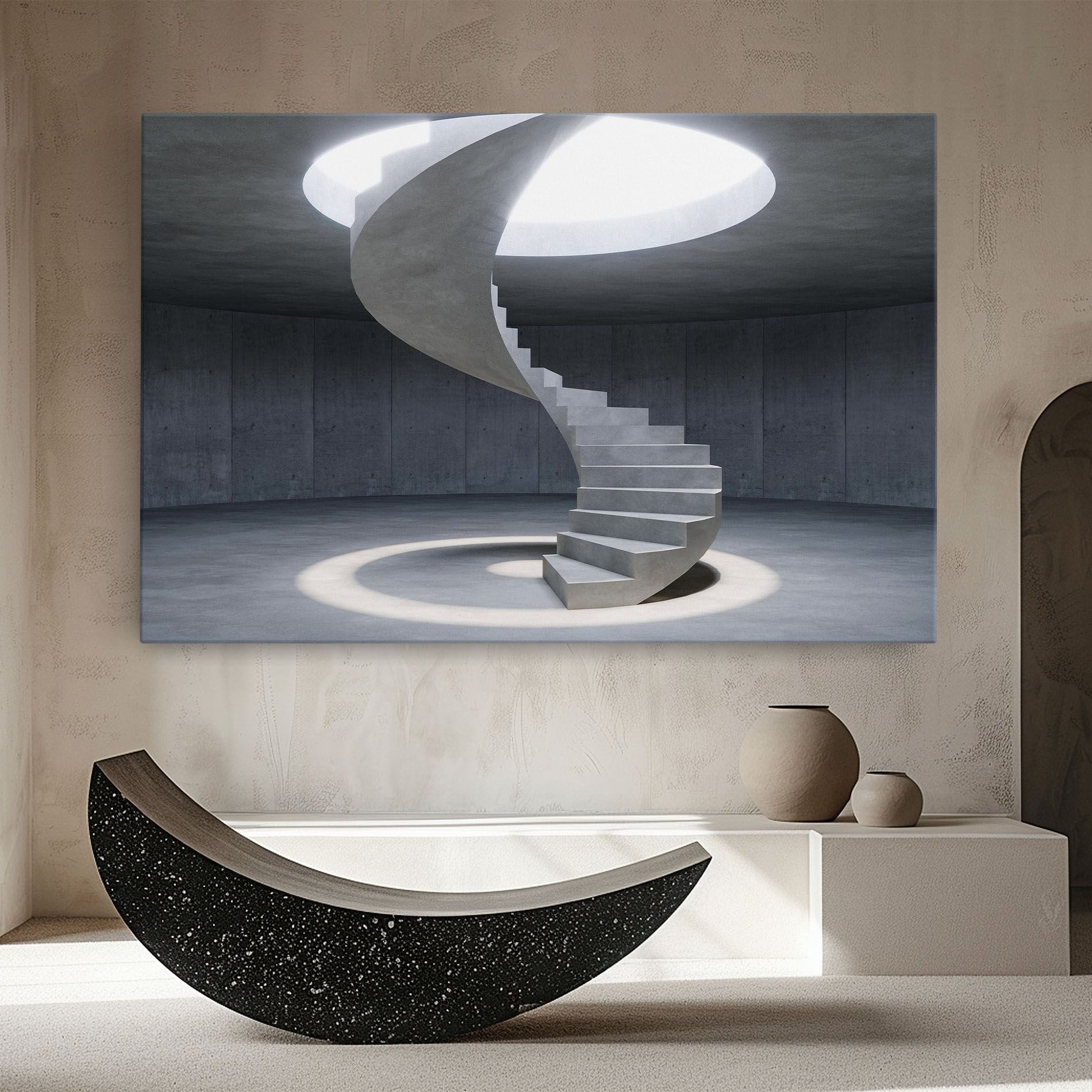 Spiral White Staircase mockup 8