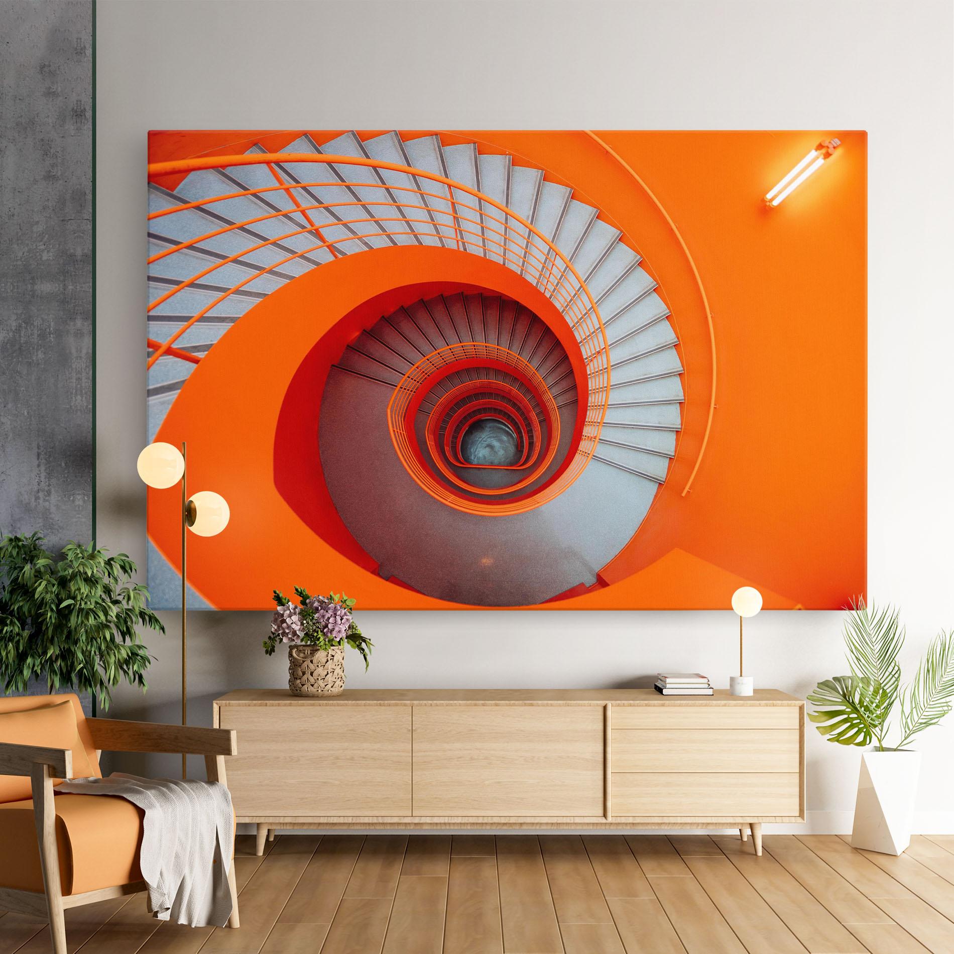 Leinwandbild Grey Orange Stairs mockup 9