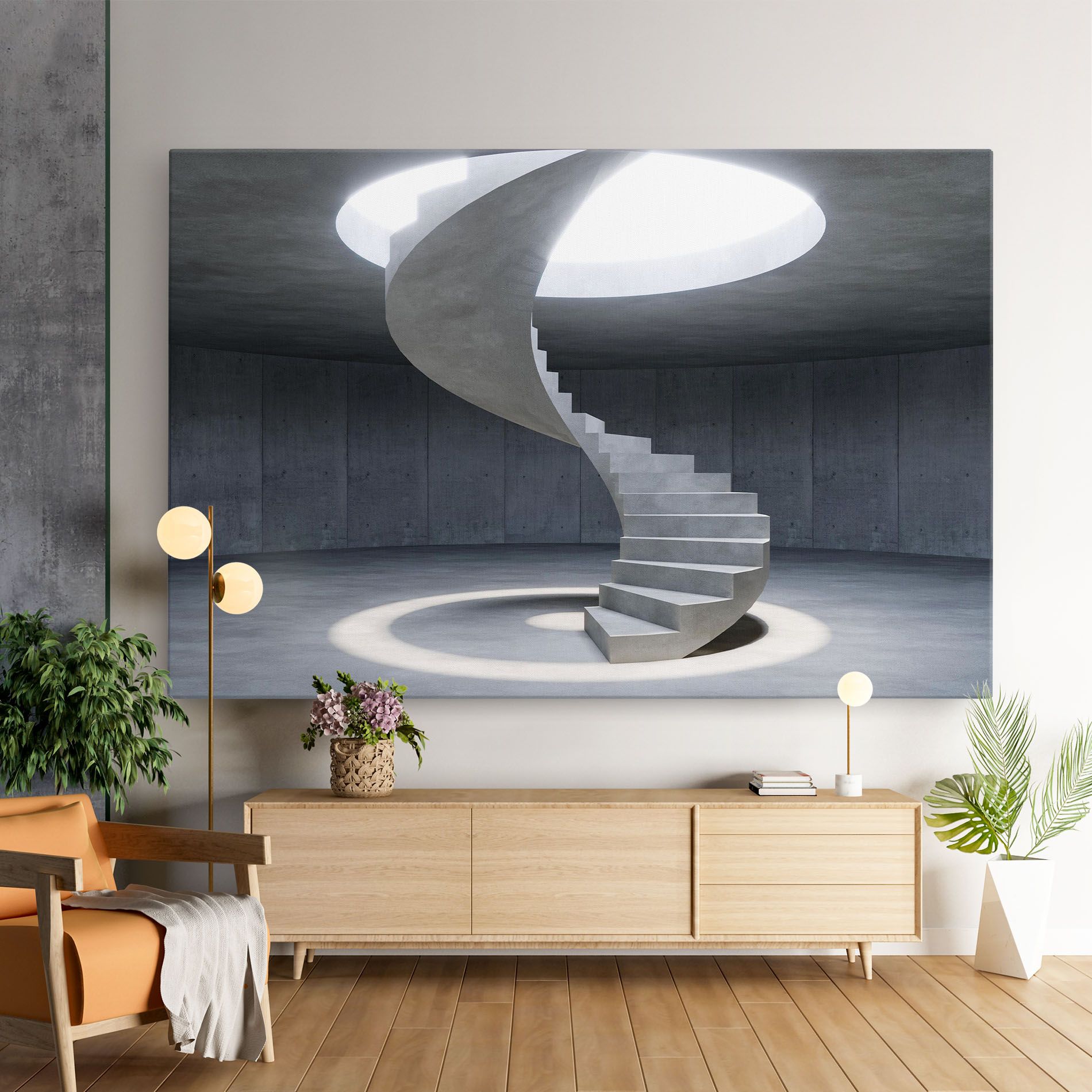 Spiral White Staircase mockup 9