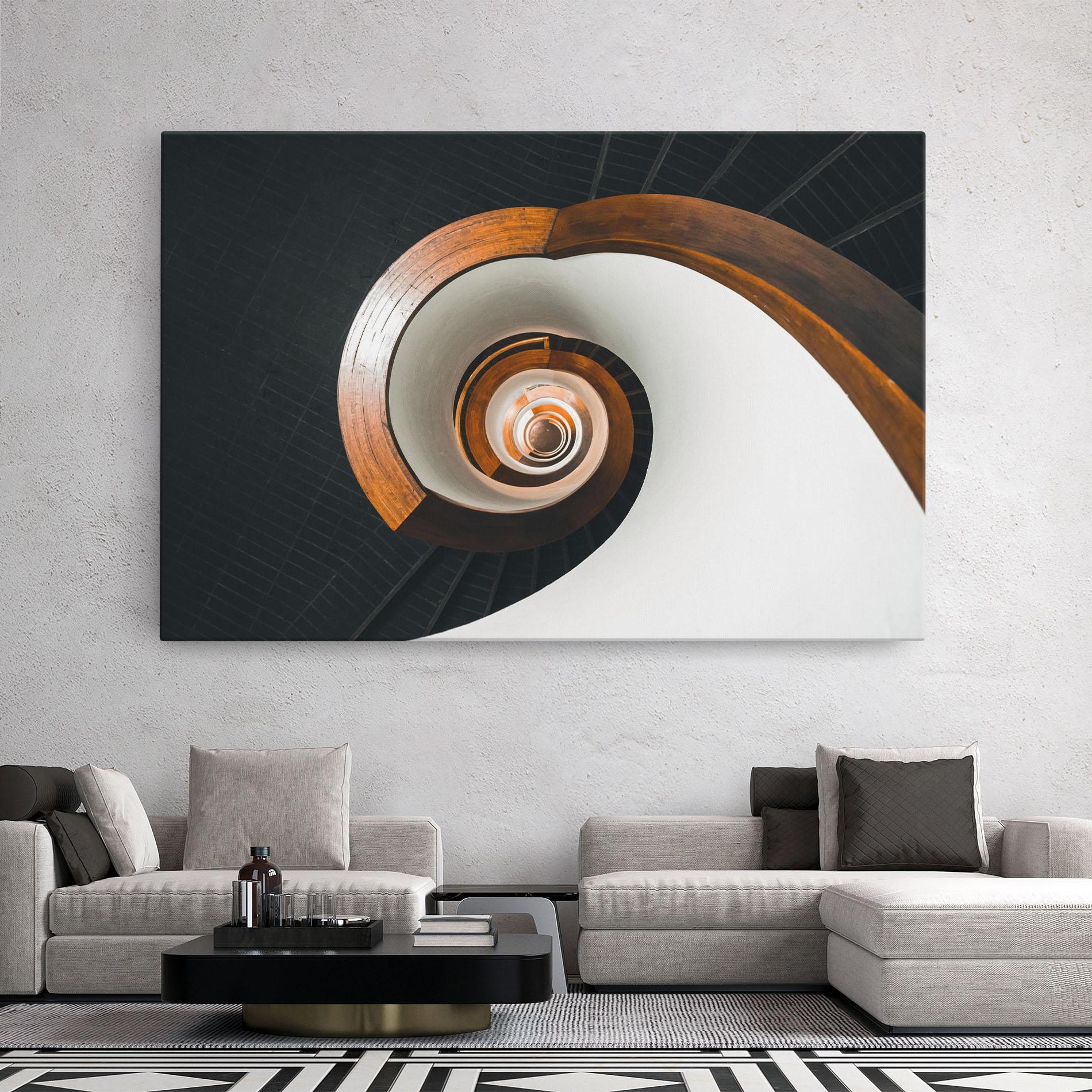 Leinwandbild Black Spiral Stairs mockup 2