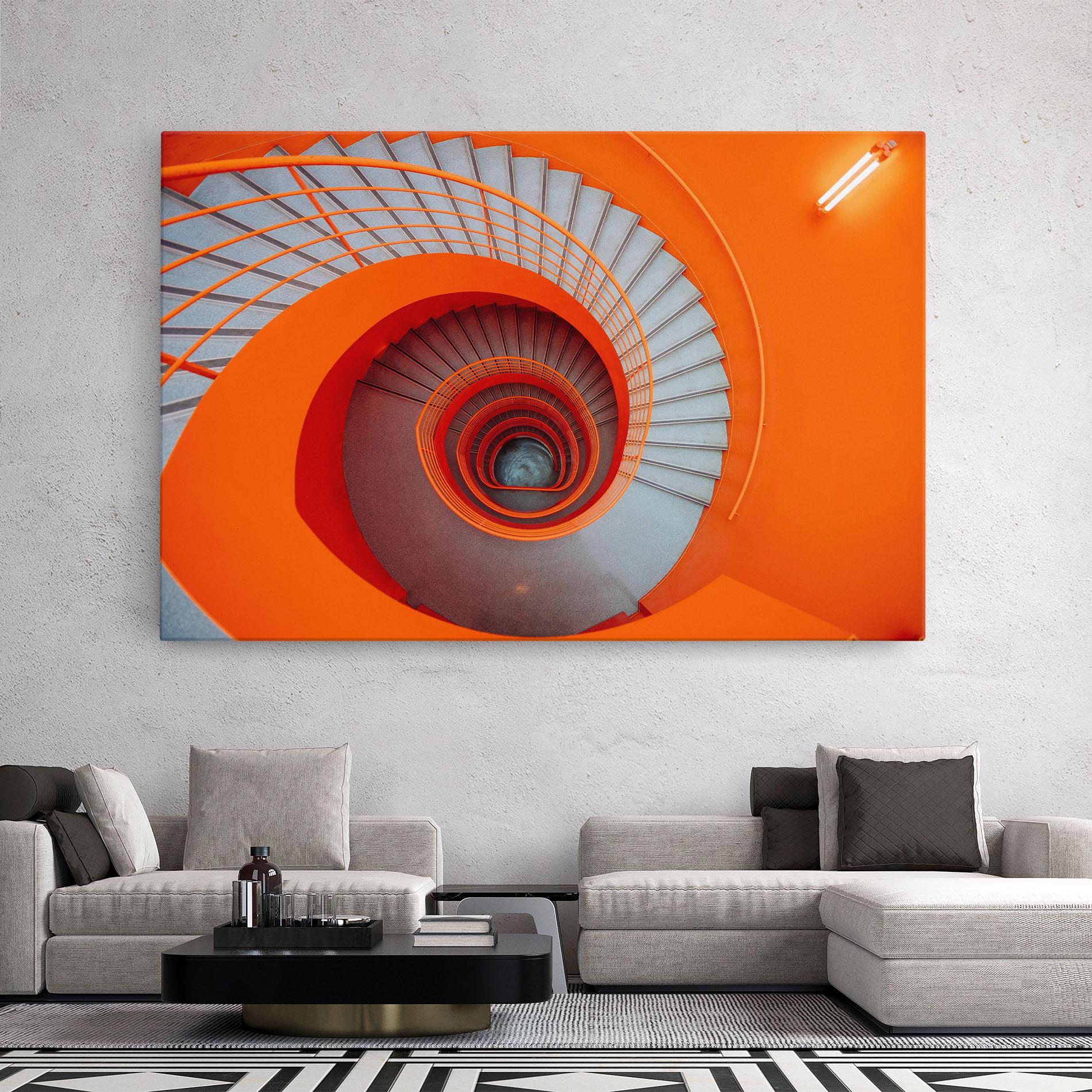 Leinwandbild Grey Orange Stairs mockup 2