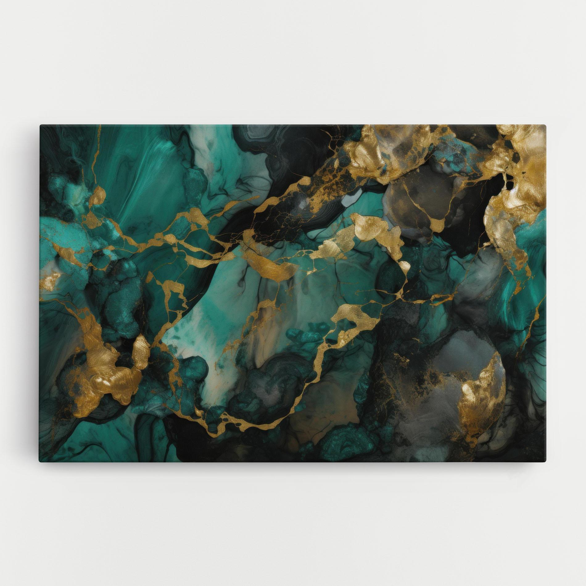 Leinwandbild Dark Green Golden Marble mockup 0