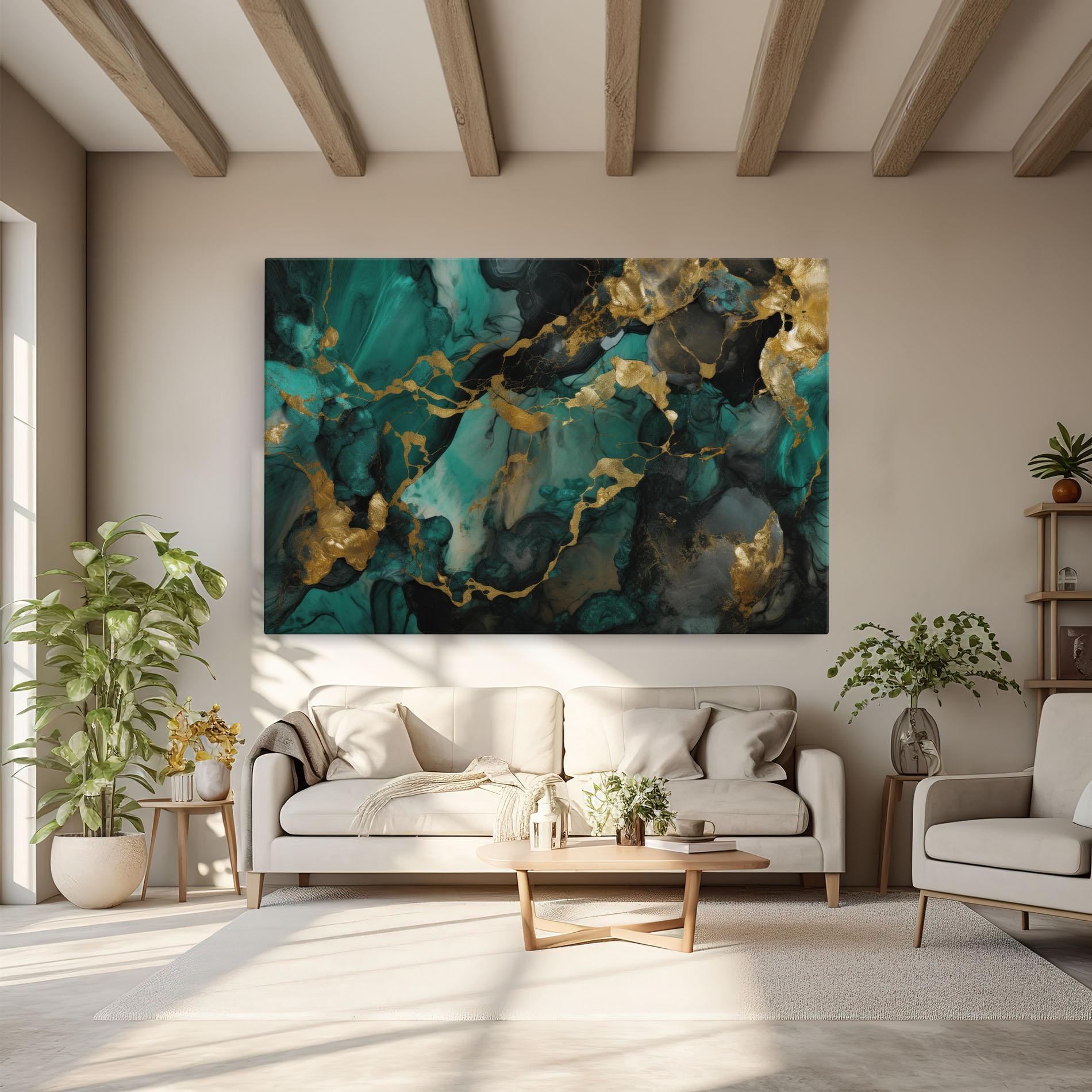 Leinwandbild Dark Green Golden Marble mockup 6