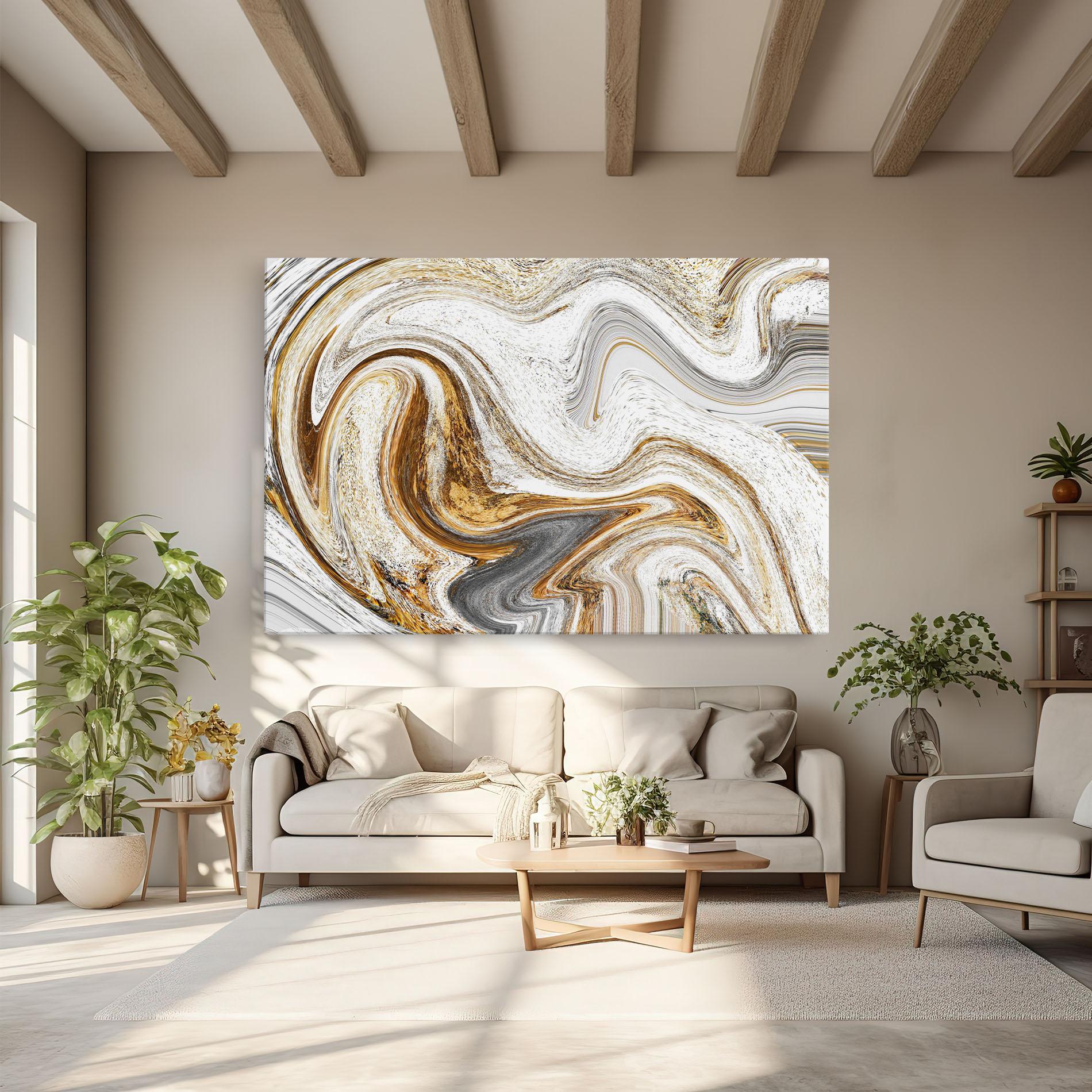 Leinwandbild Gold White Liquid mockup 6