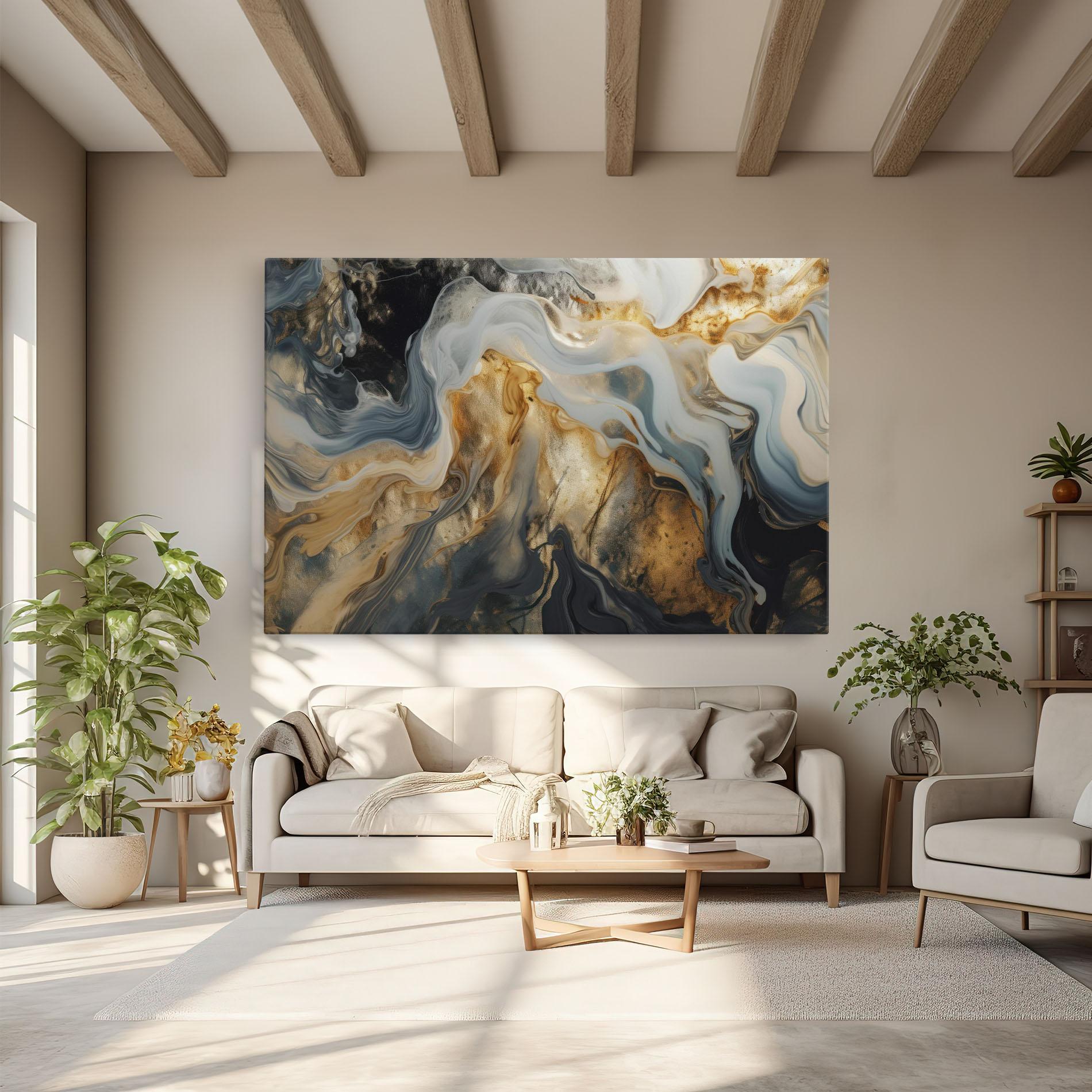 Leinwandbild Grey Gold Liquid Marble mockup 6