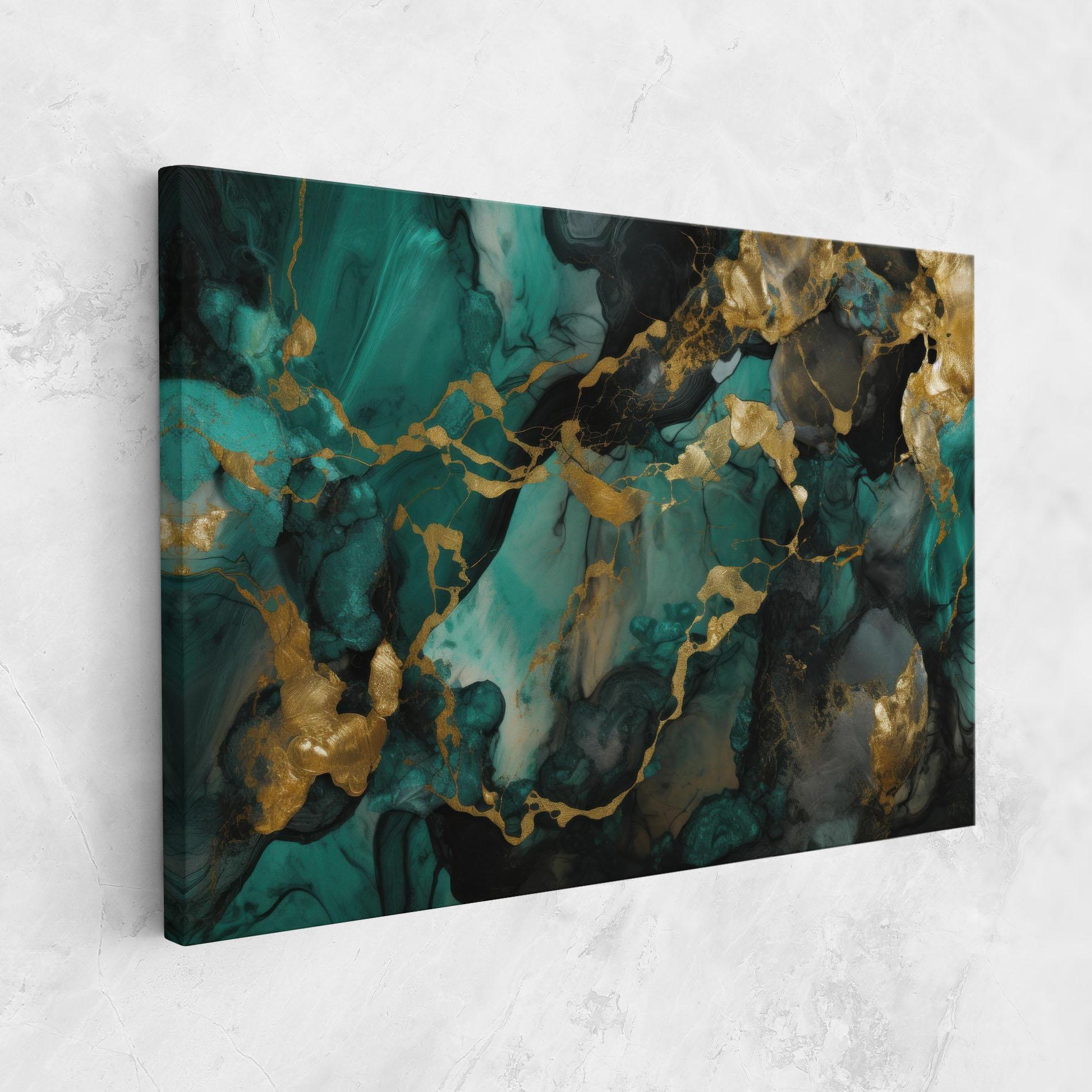 Leinwandbild Dark Green Golden Marble mockup 1