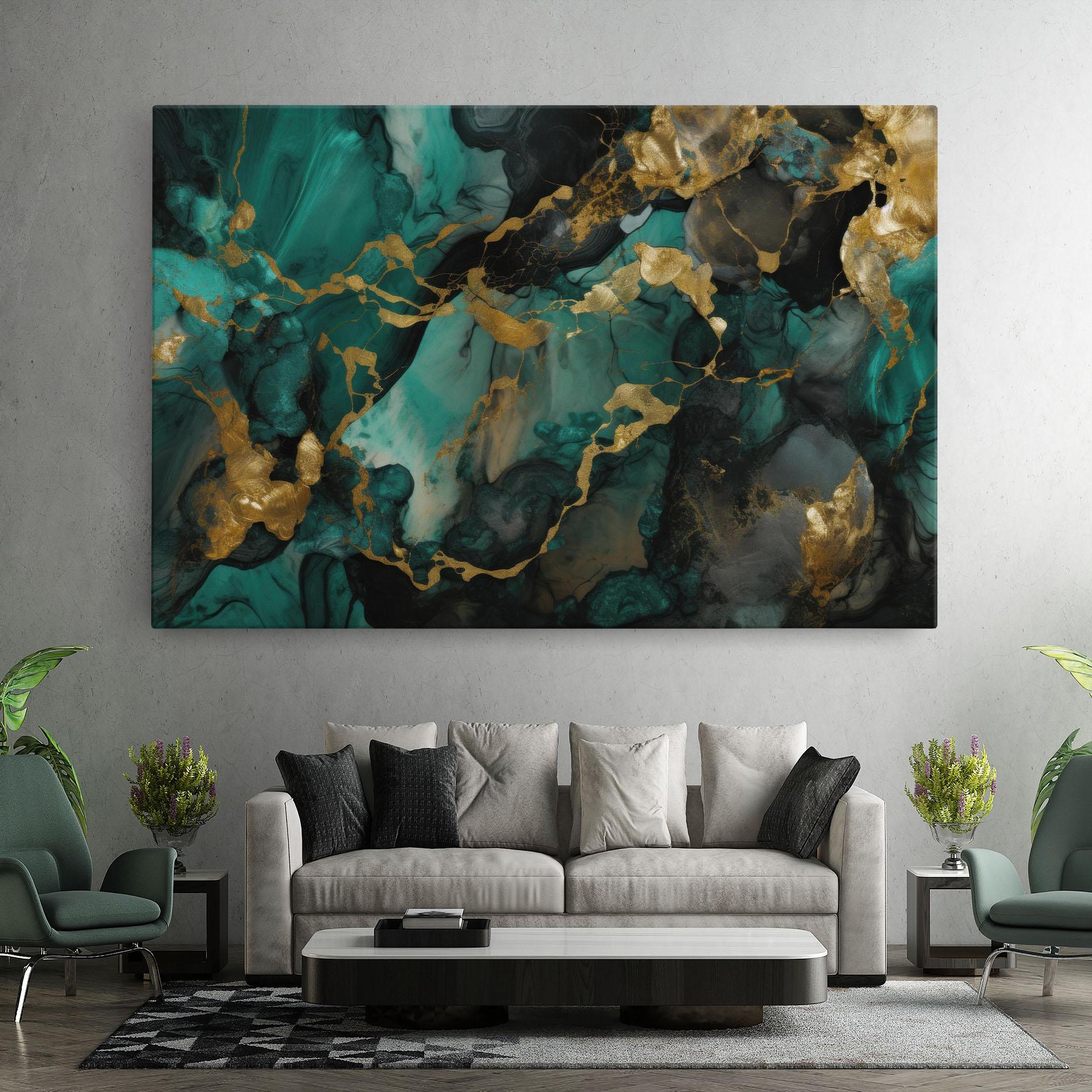 Leinwandbild Dark Green Golden Marble mockup 7