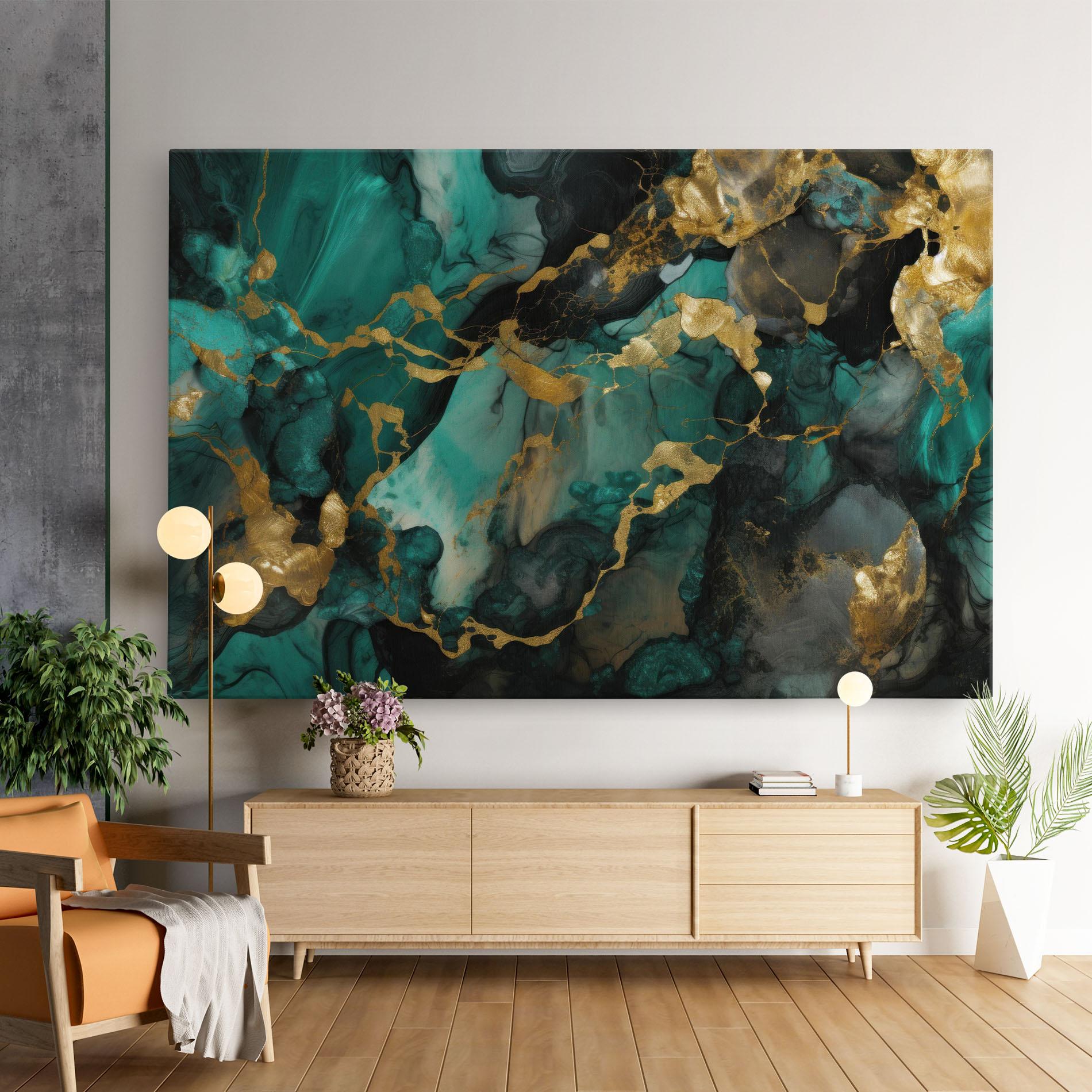 Leinwandbild Dark Green Golden Marble mockup 9
