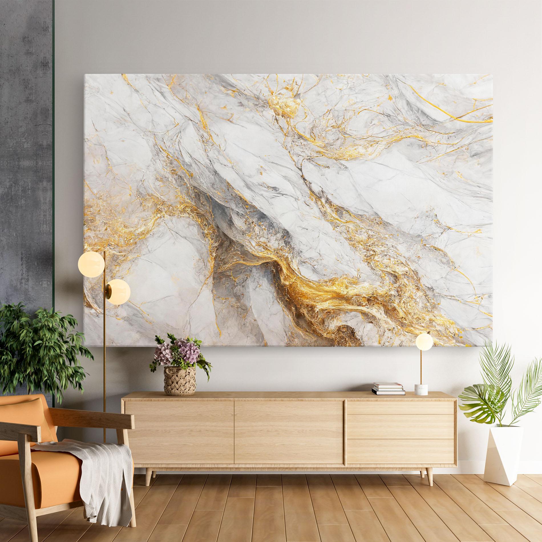 Leinwandbild Gold Liquid Grey Marble mockup 9