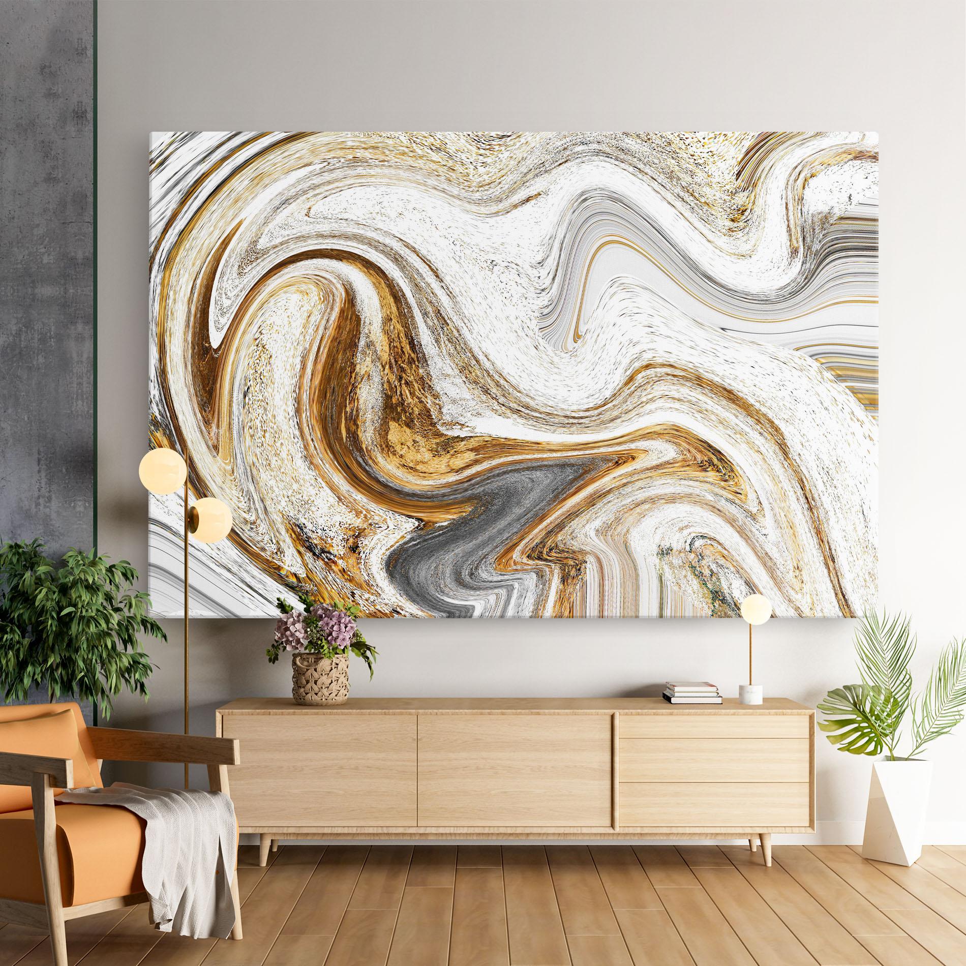 Leinwandbild Gold White Liquid mockup 9