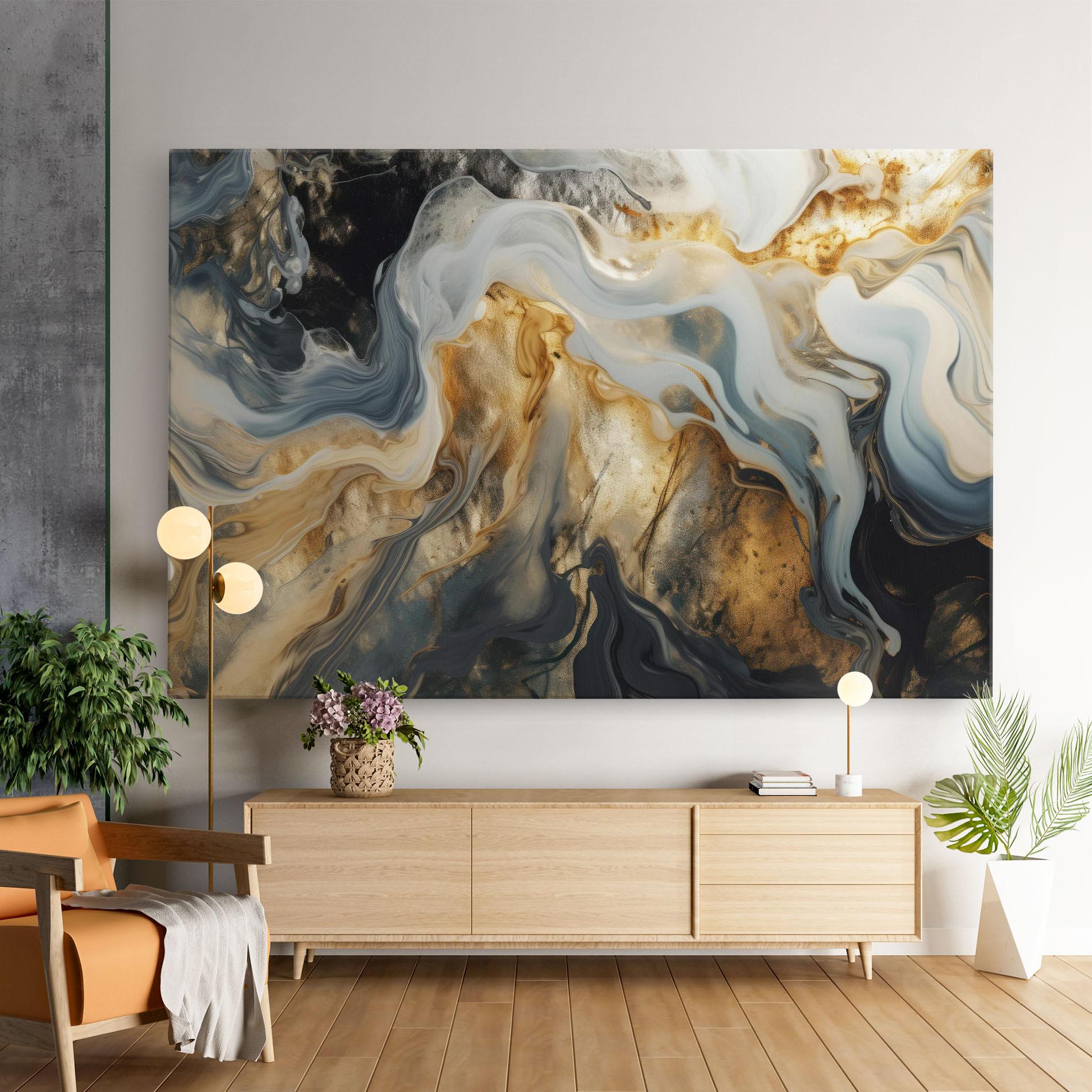 Leinwandbild Grey Gold Liquid Marble mockup 9
