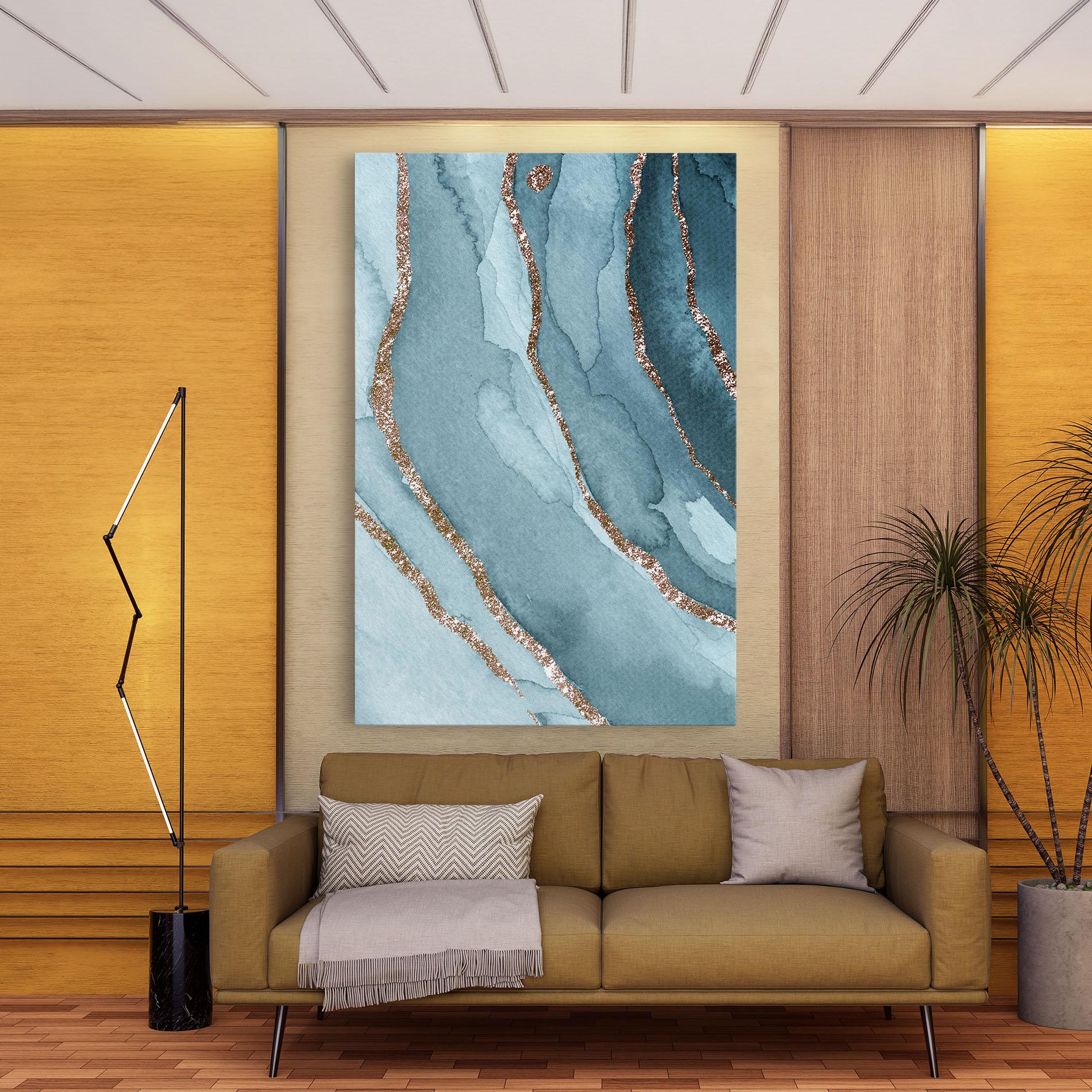 Leinwandbild Blue Golden Glitter mockup 9
