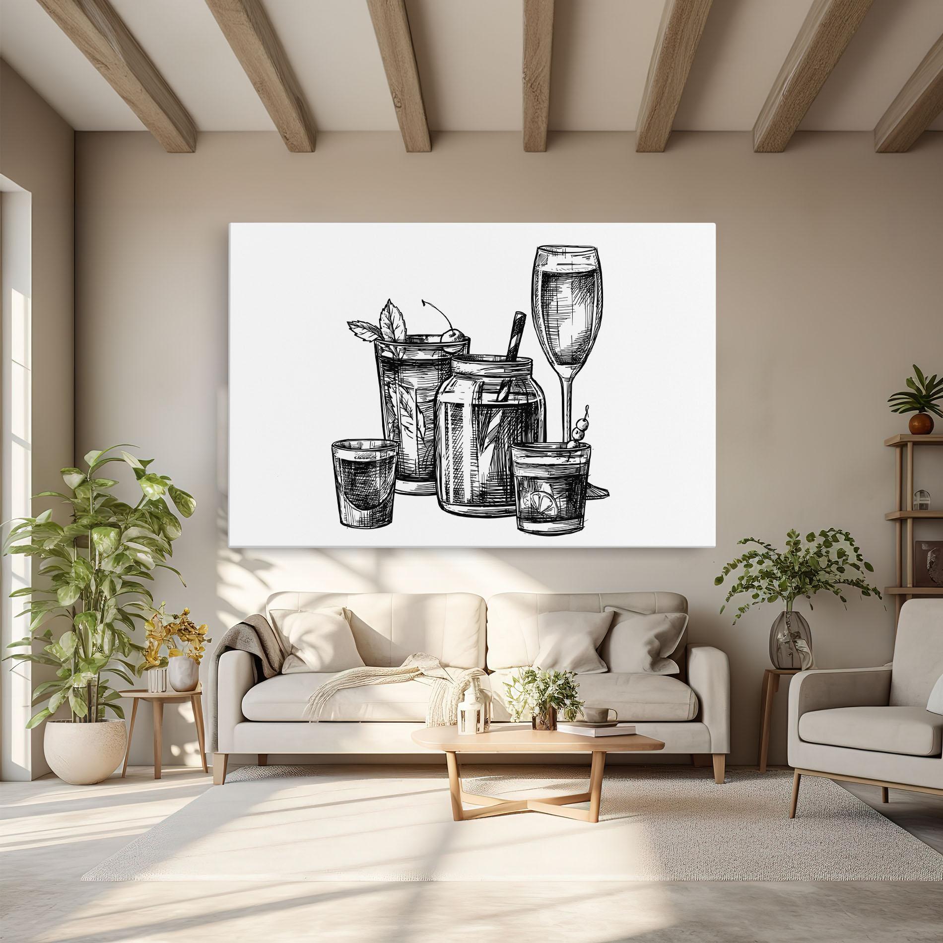 Leinwandbild Black Line Drinks mockup 6