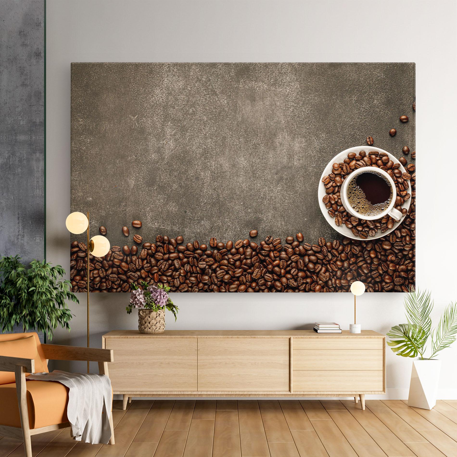 Leinwandbild Coffee On Grey Table mockup 9