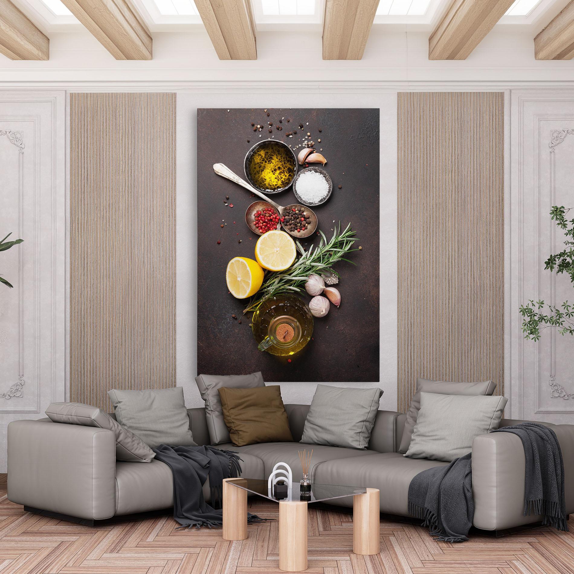 Leinwandbild Spices On Stone Table mockup 6