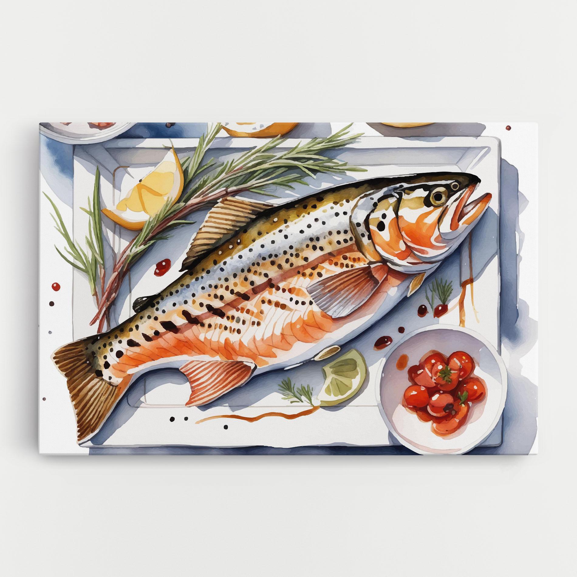 Leinwandbild Grilled Trout mockup 0