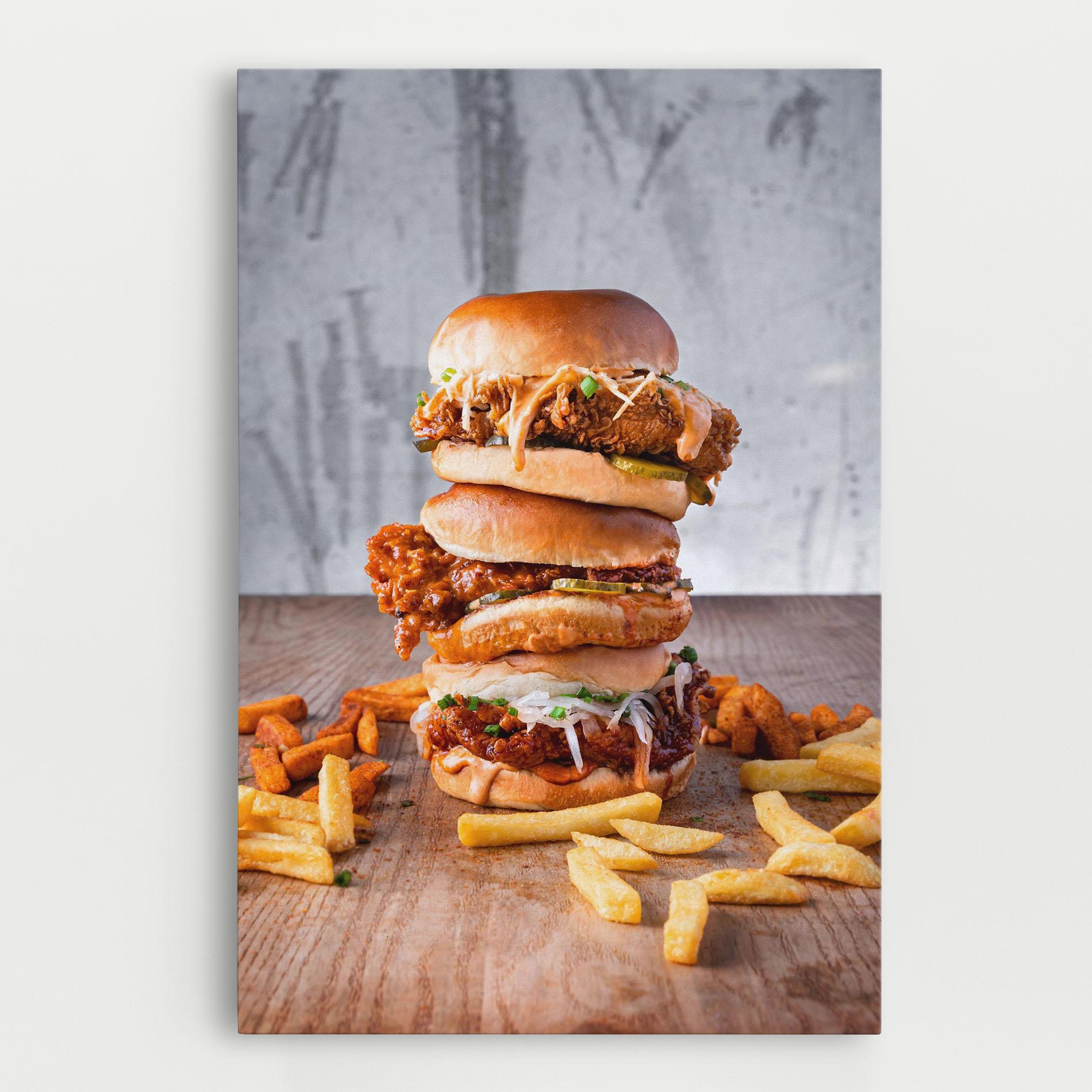 Leinwandbild Triple Hamburger mockup 0
