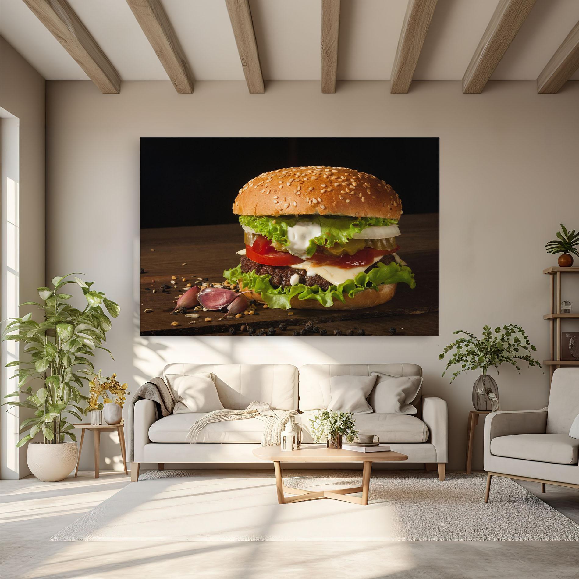 Leinwandbild Delicious Hamburger mockup 6