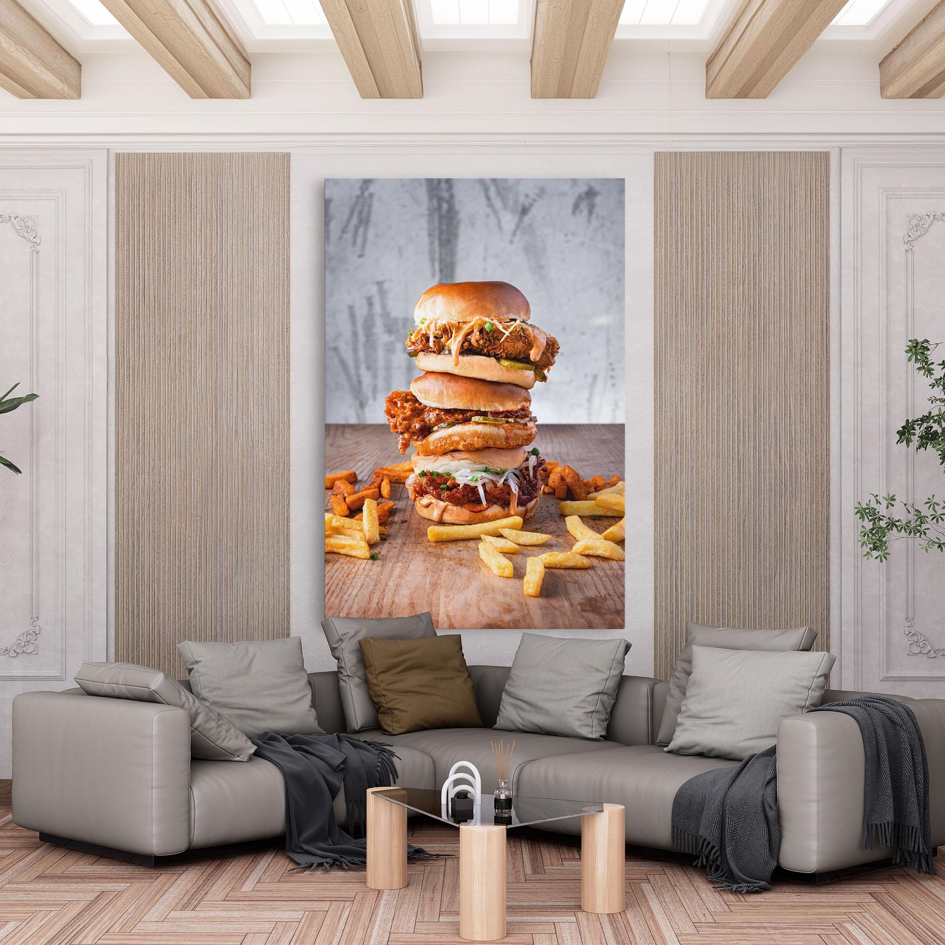 Leinwandbild Triple Hamburger mockup 6