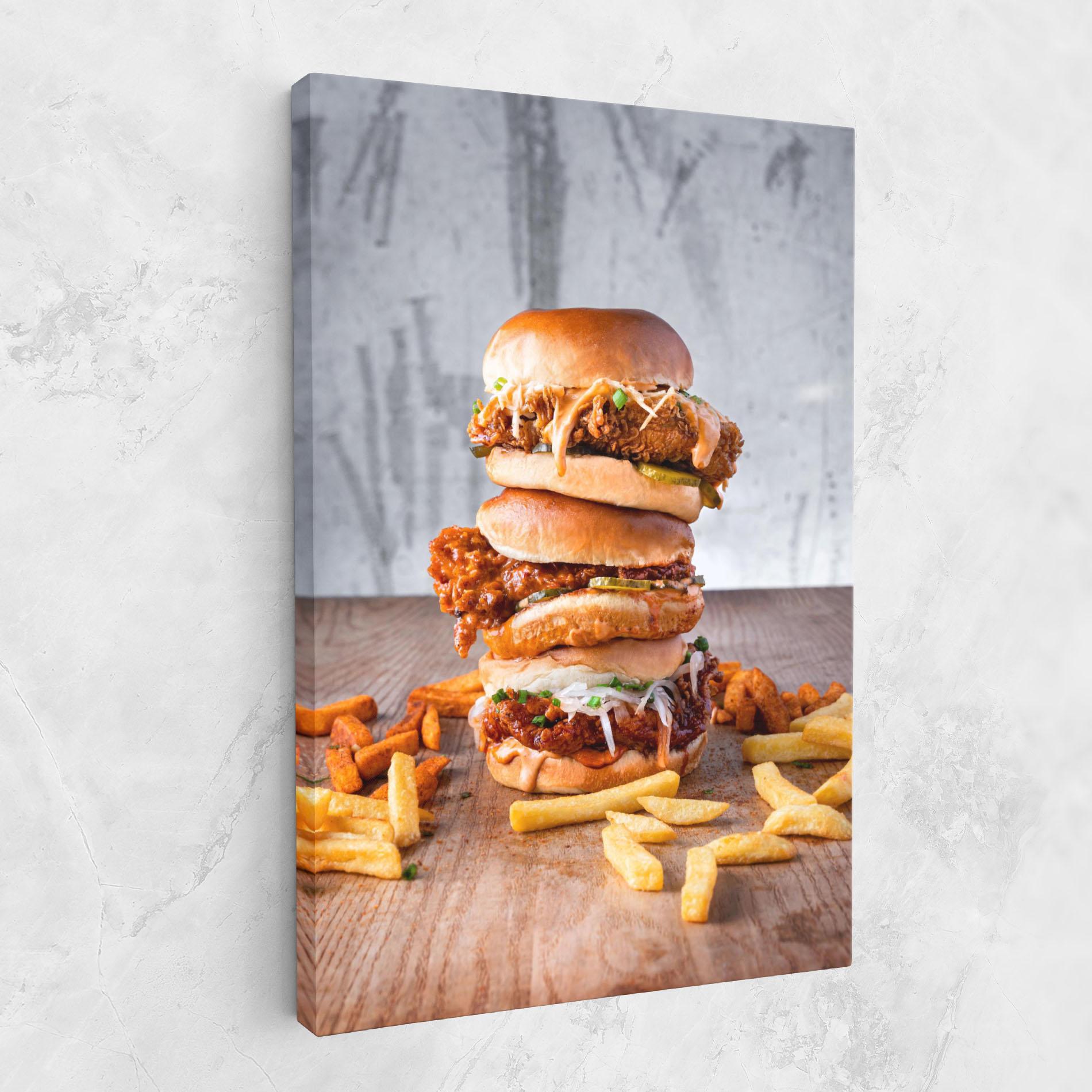Leinwandbild Triple Hamburger mockup 1