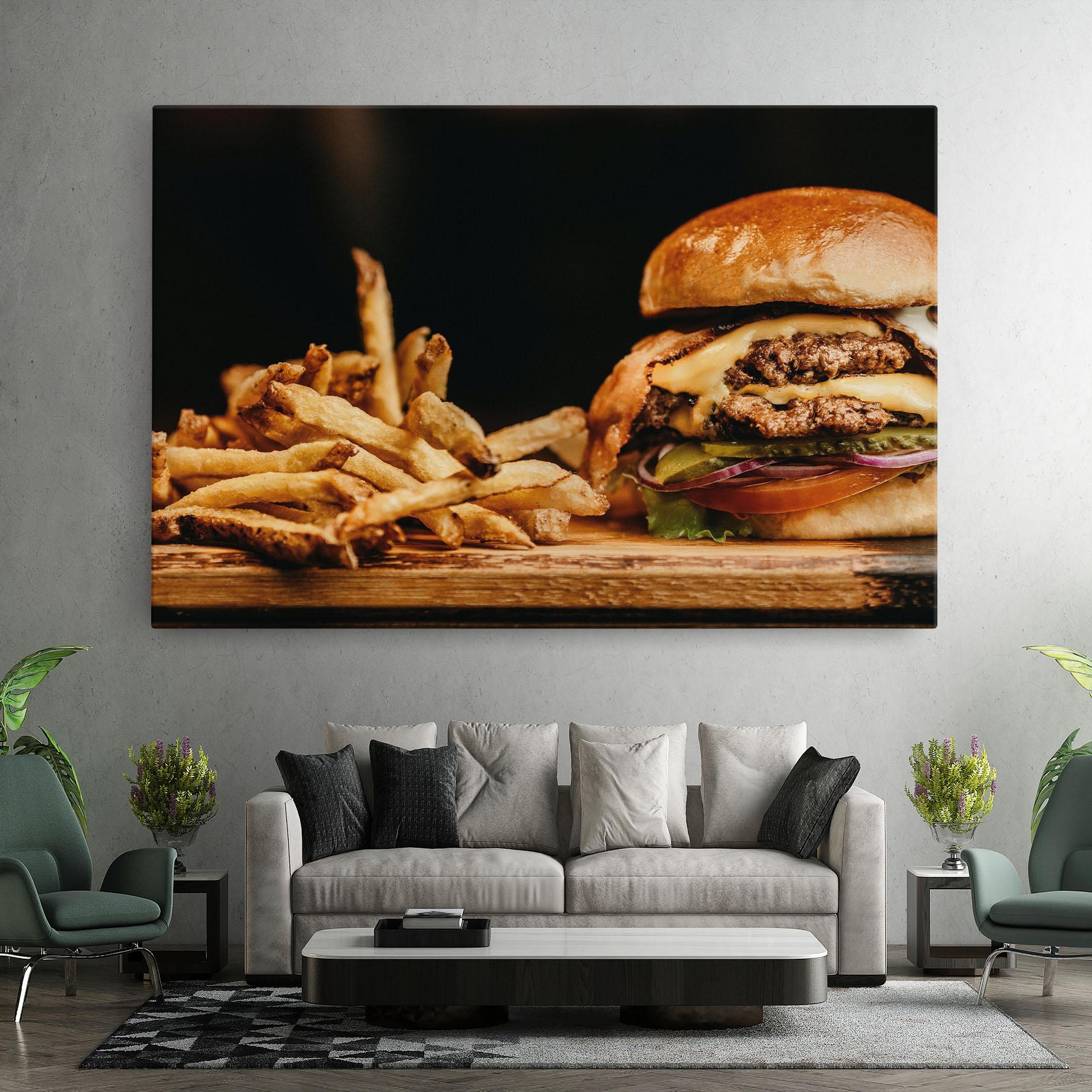 Leinwandbild Hamburger With Fries mockup 7