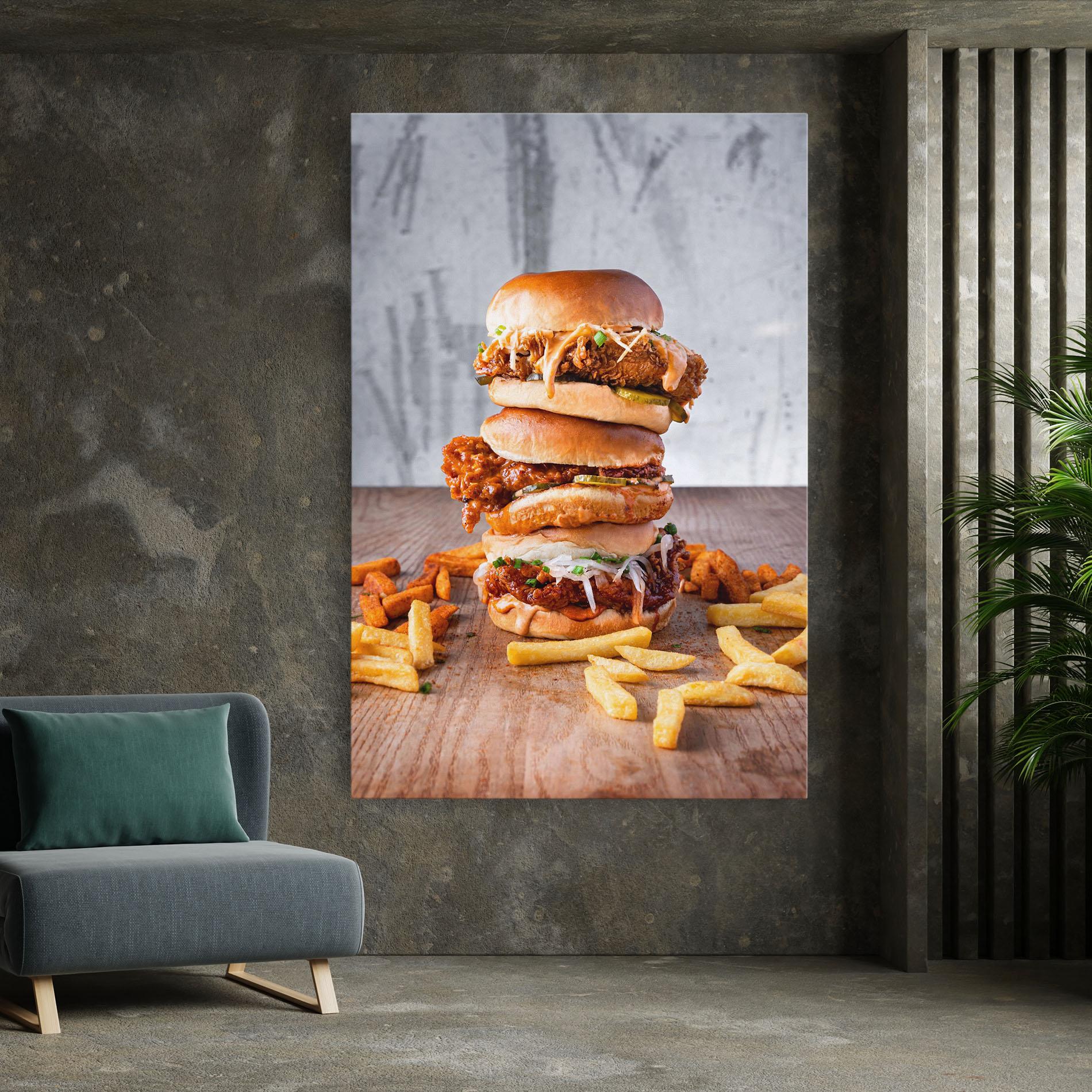 Leinwandbild Triple Hamburger mockup 7