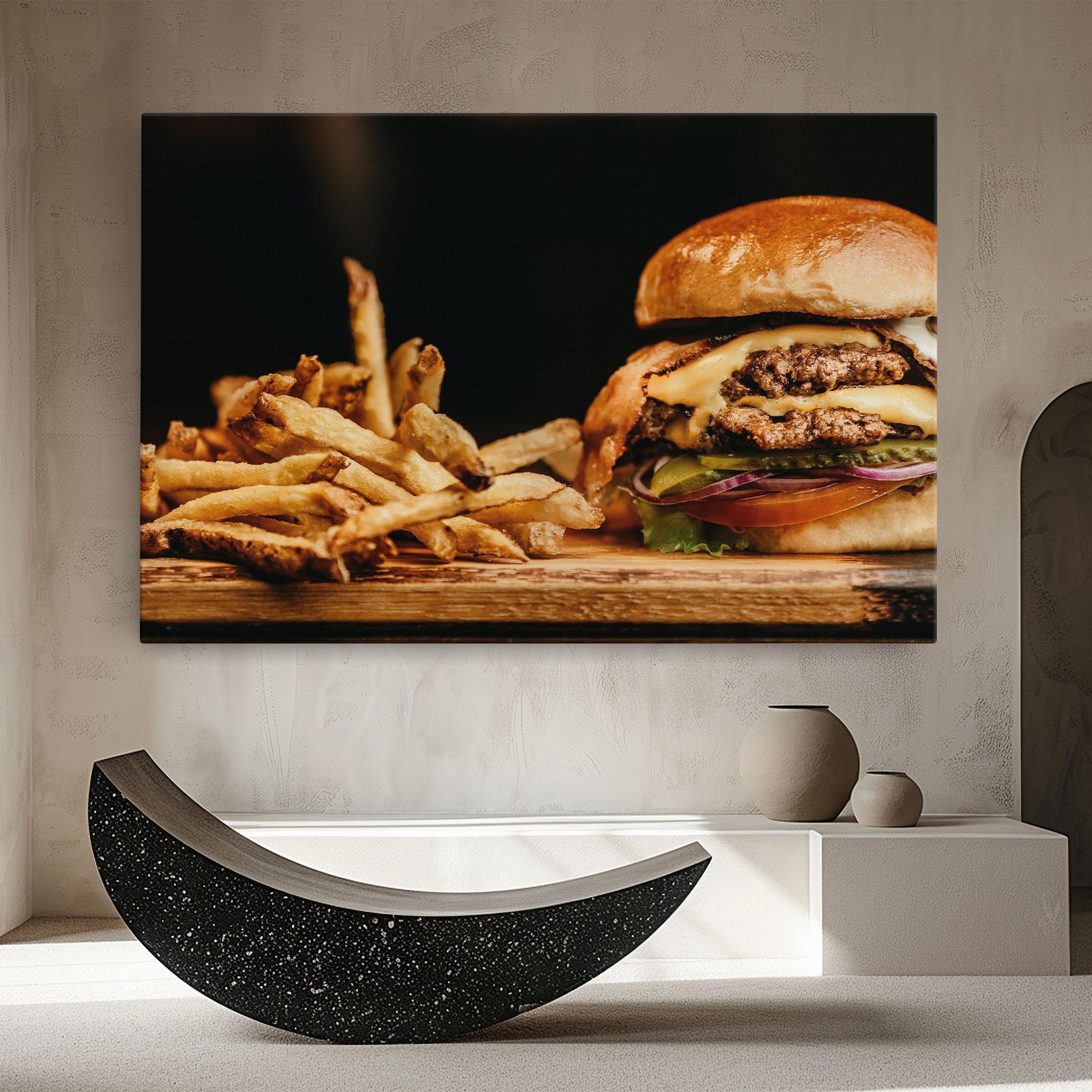 Leinwandbild Hamburger With Fries mockup 8