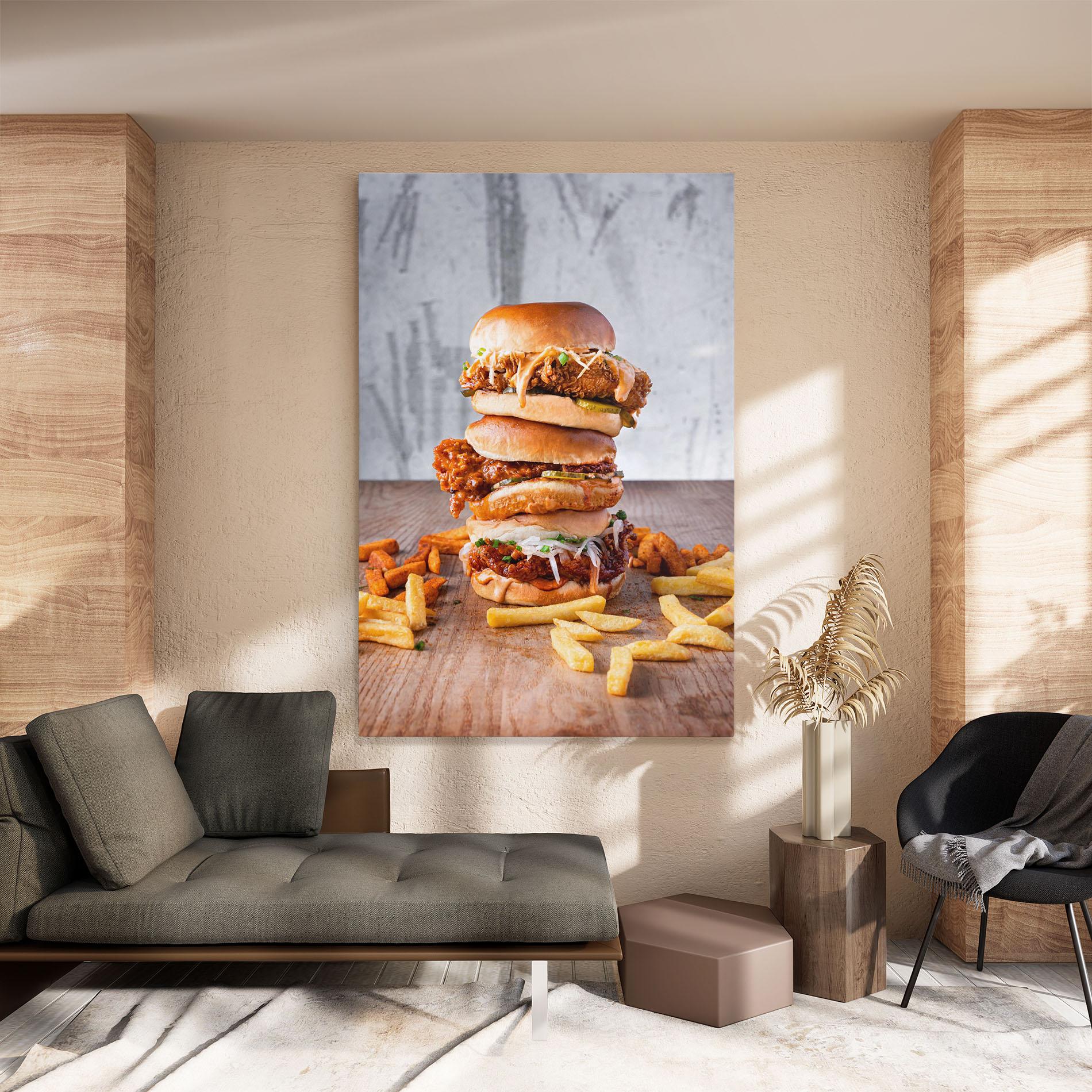 Leinwandbild Triple Hamburger mockup 8