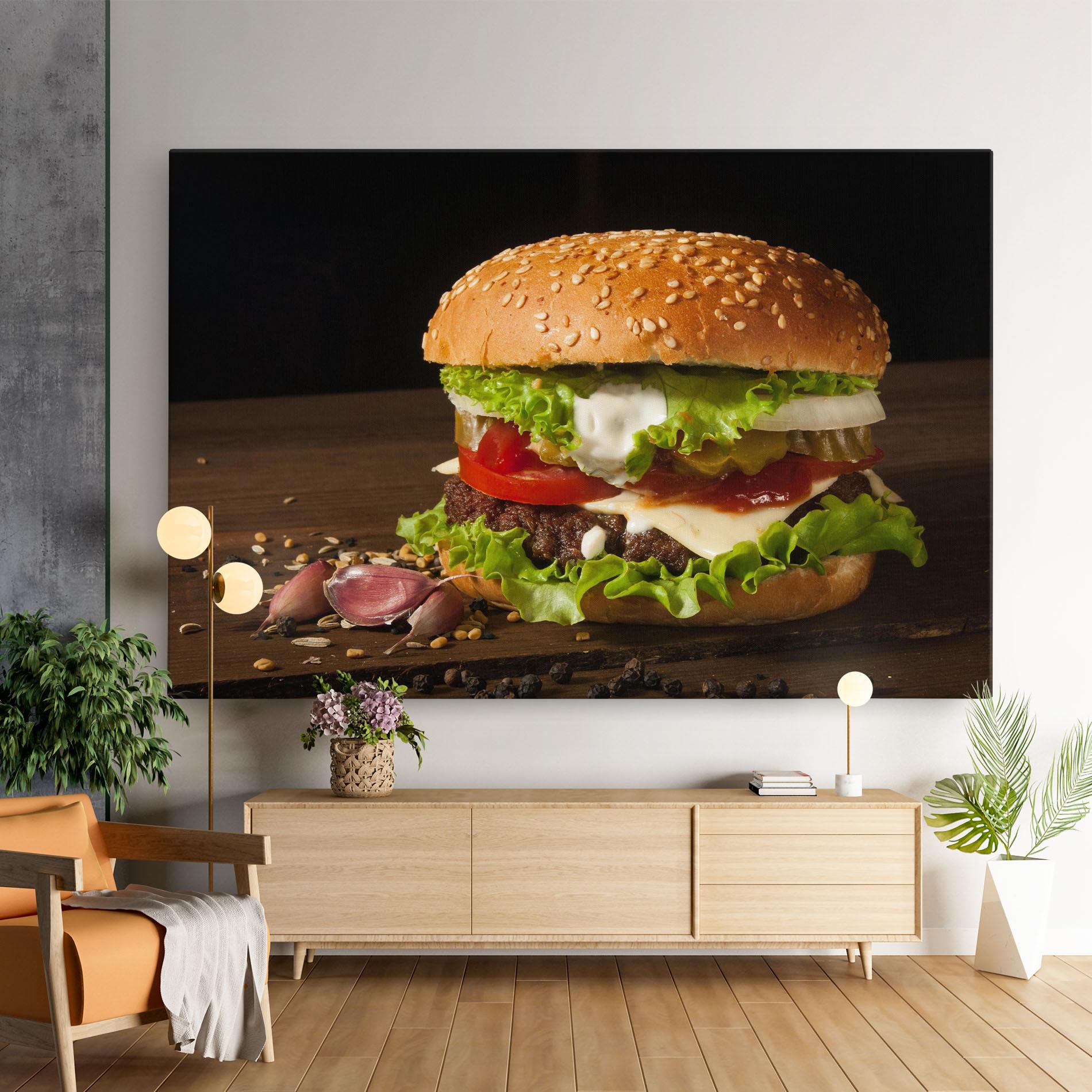 Leinwandbild Delicious Hamburger mockup 9