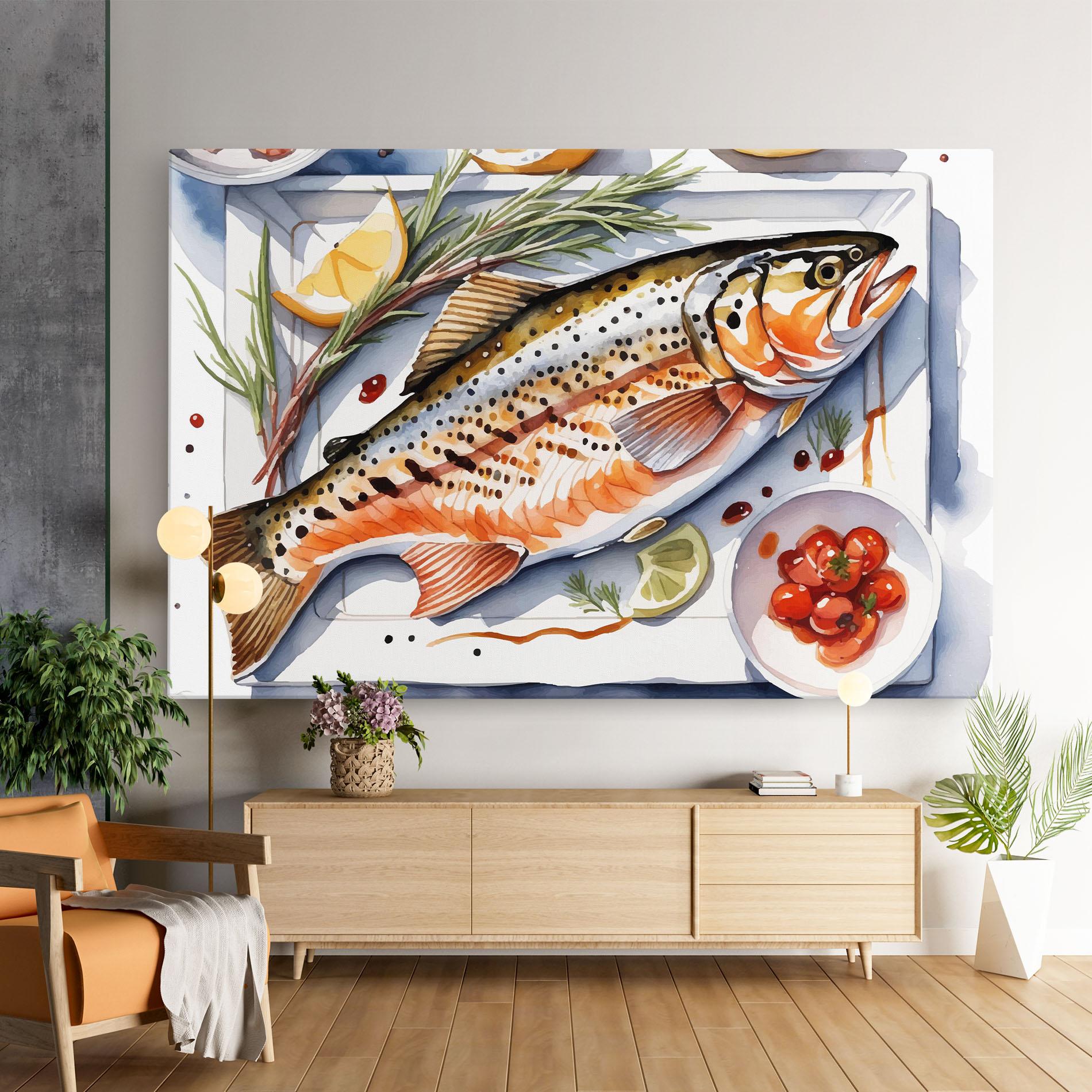 Leinwandbild Grilled Trout mockup 9