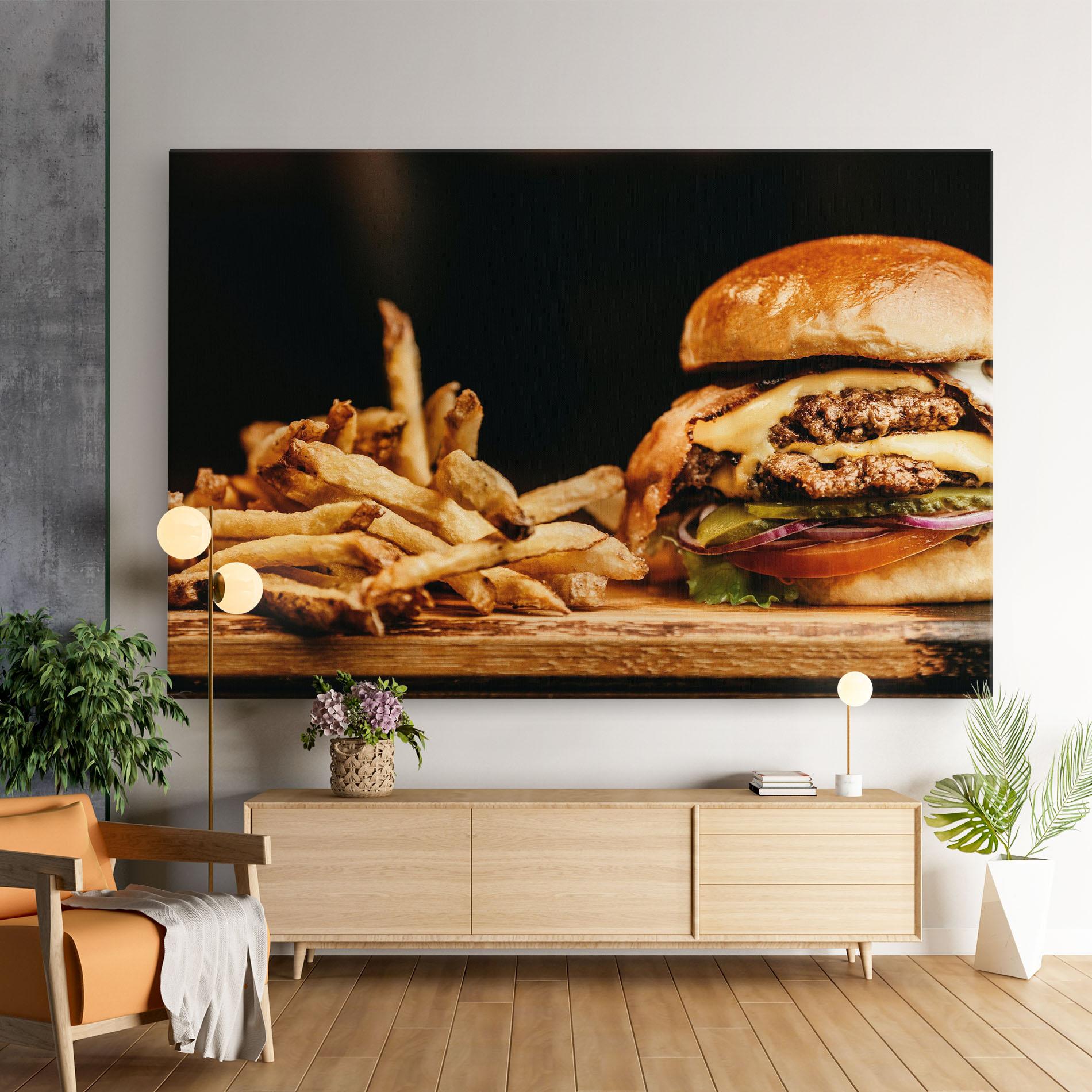 Leinwandbild Hamburger With Fries mockup 9