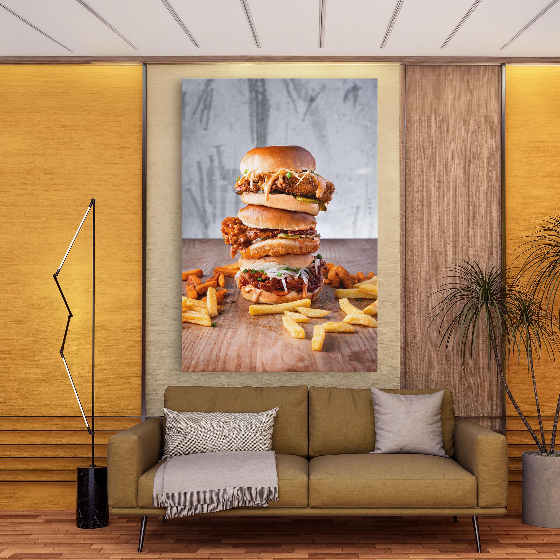 Leinwandbild Triple Hamburger mockup 9