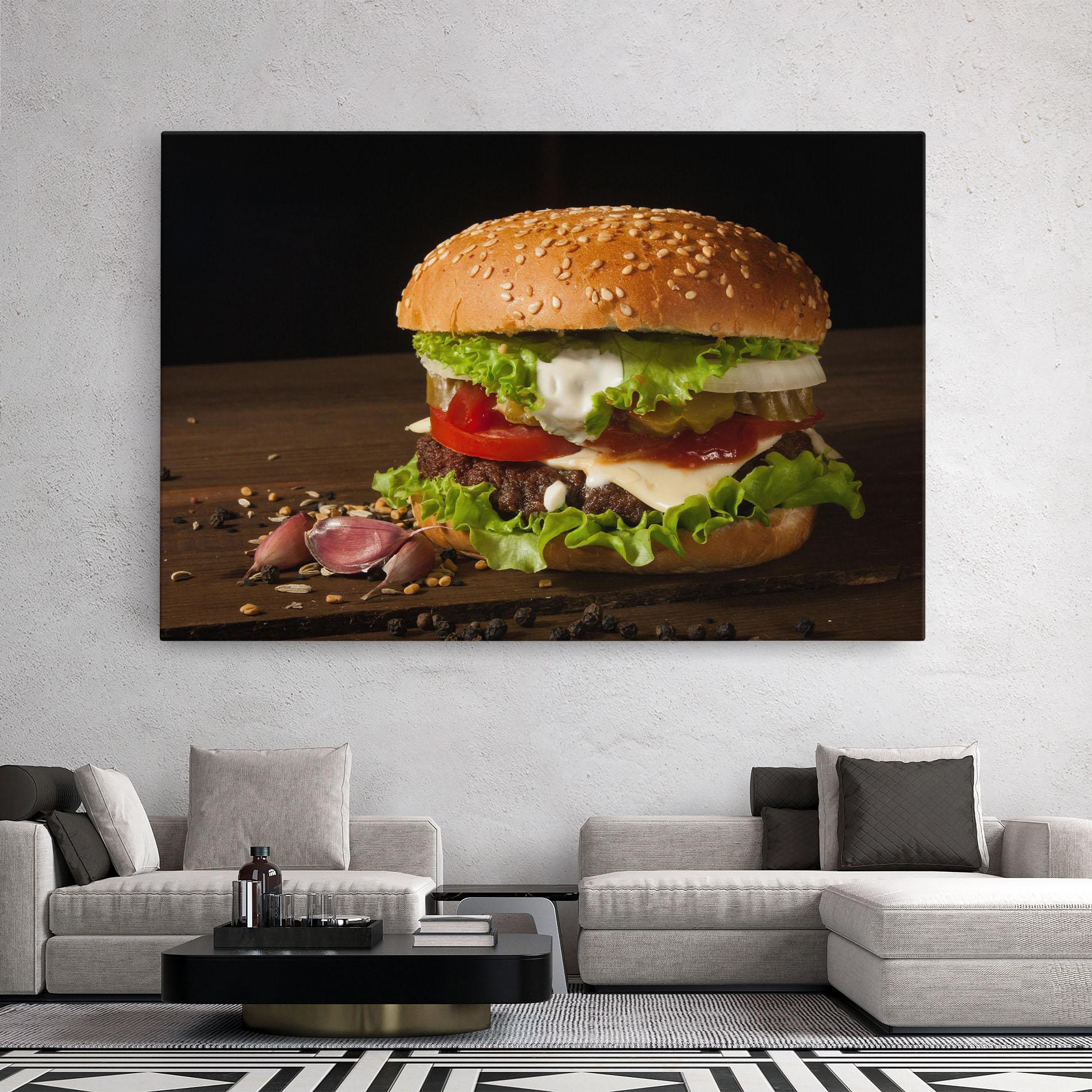 Leinwandbild Delicious Hamburger mockup 2